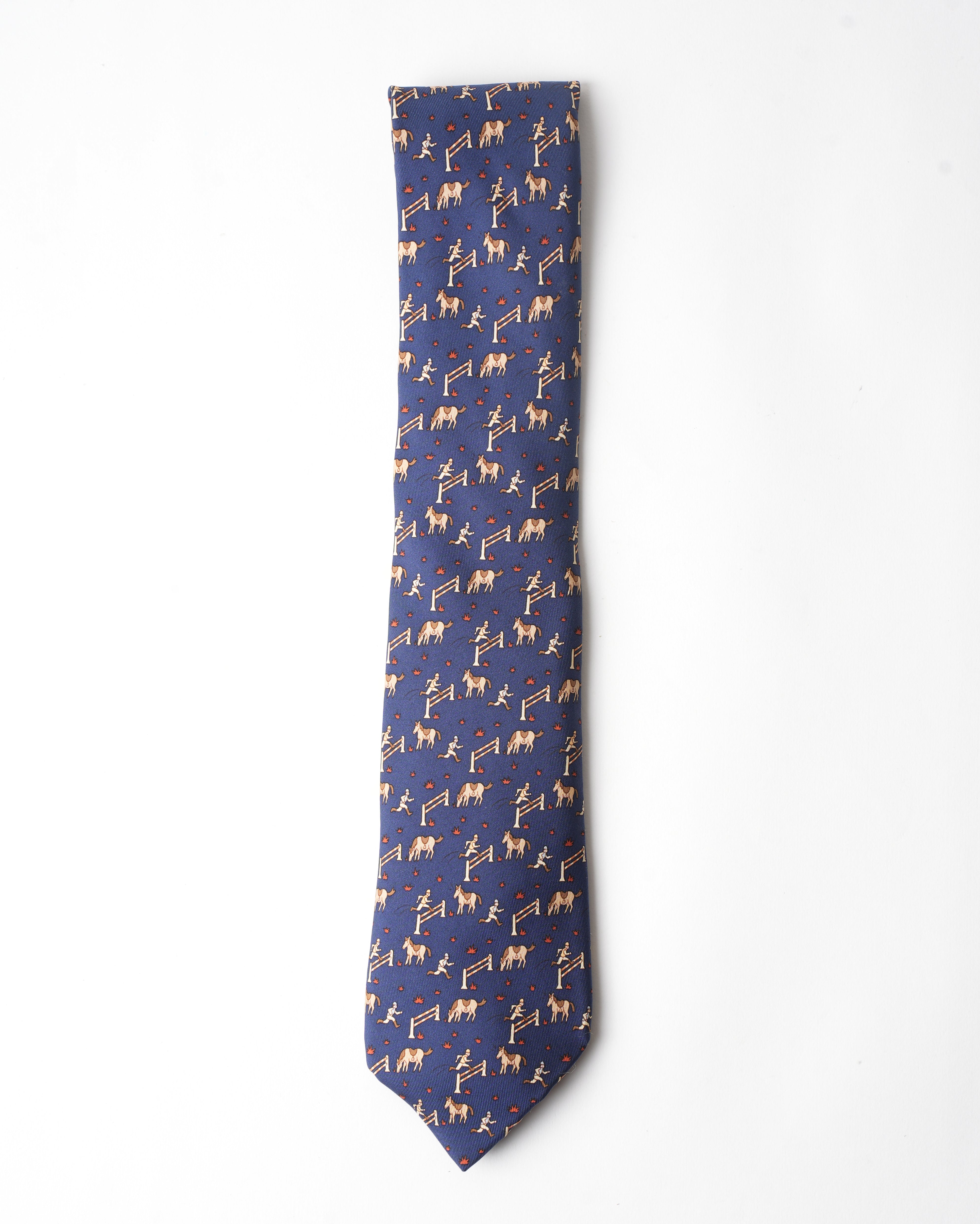 Hermes Vintage Silk Blue Man Jumping Tie