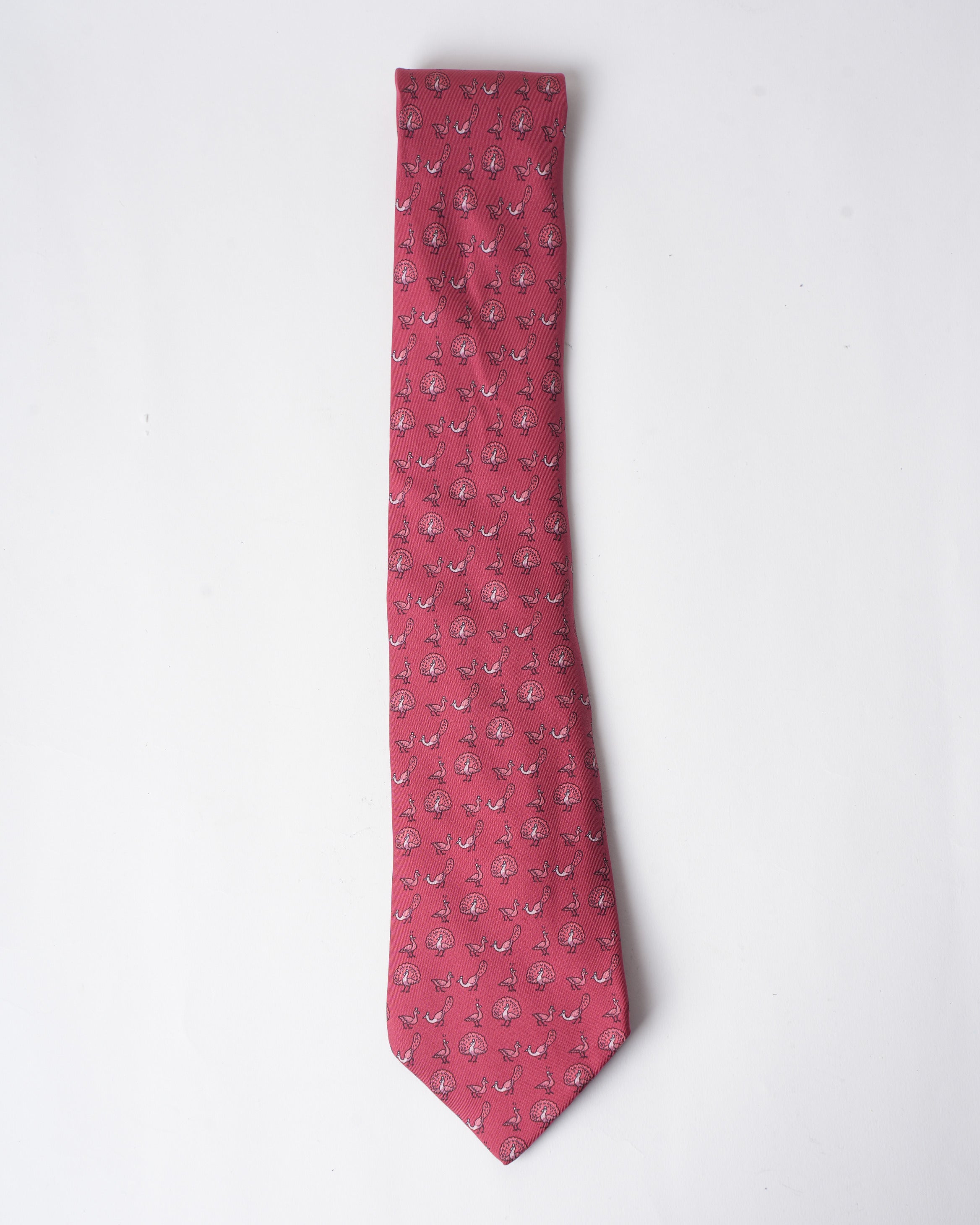 Hermes Pink Peacock Tie