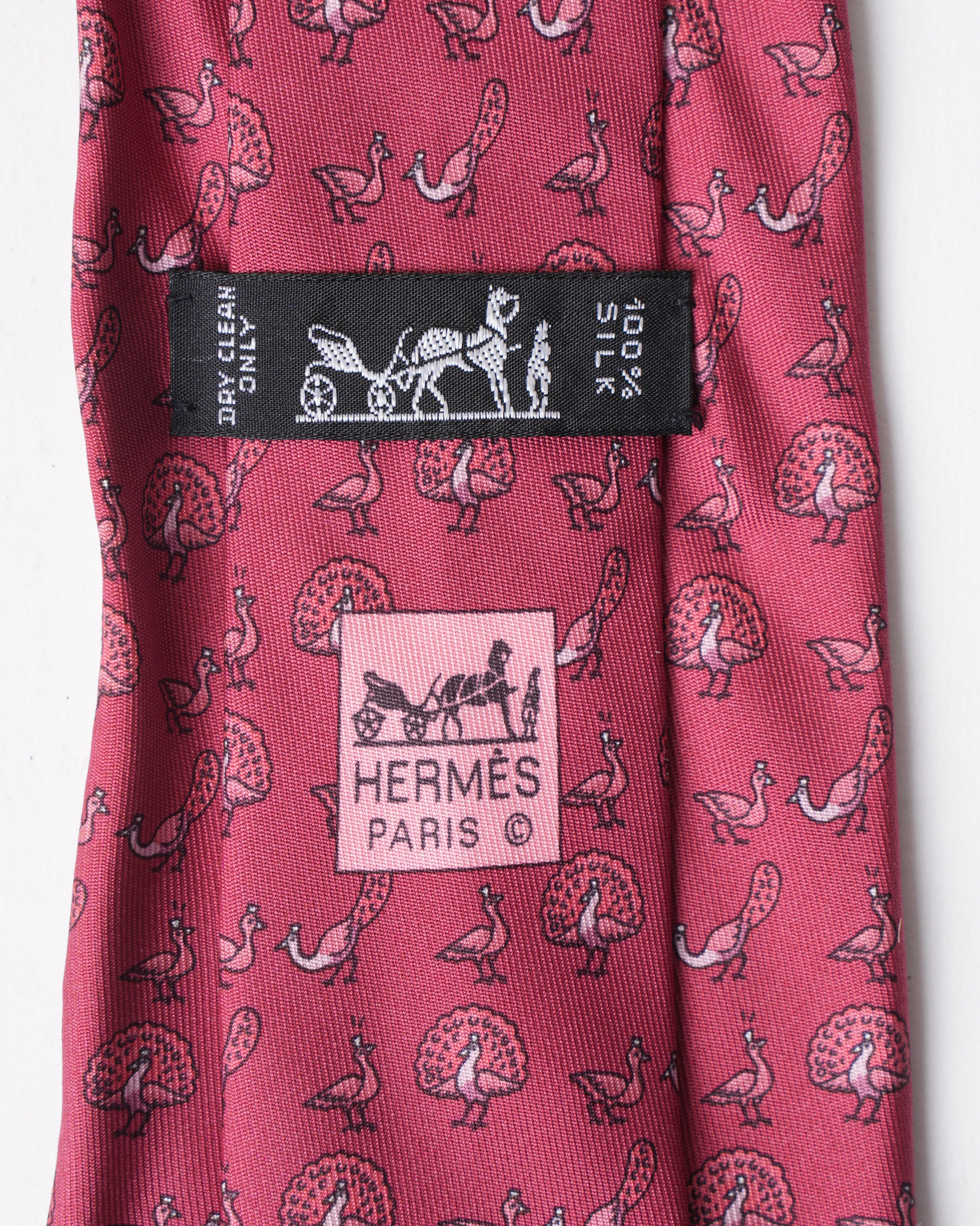 Hermes Pink Peacock Tie