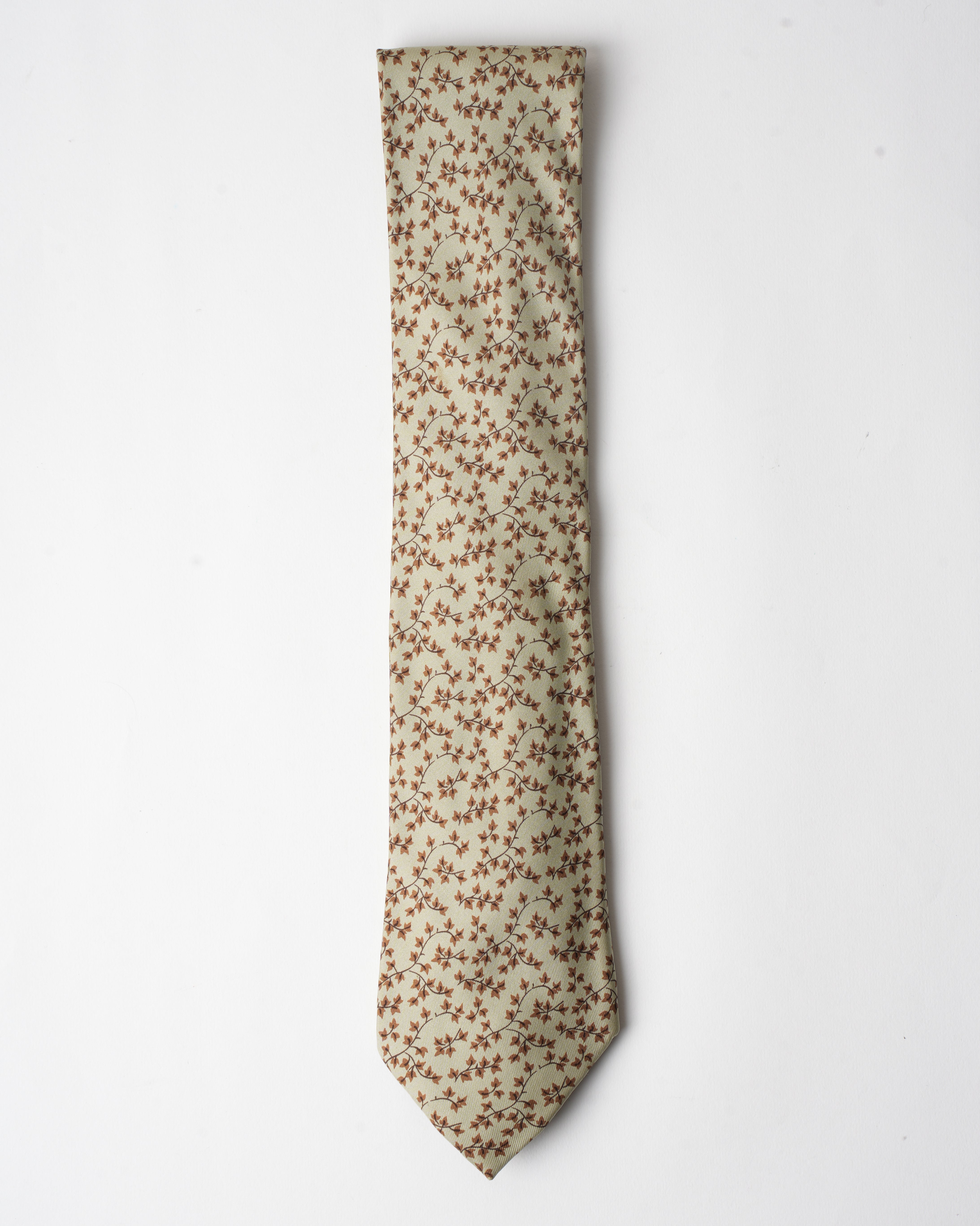 Hermes Vintage Silk Sage green Leaf Tie