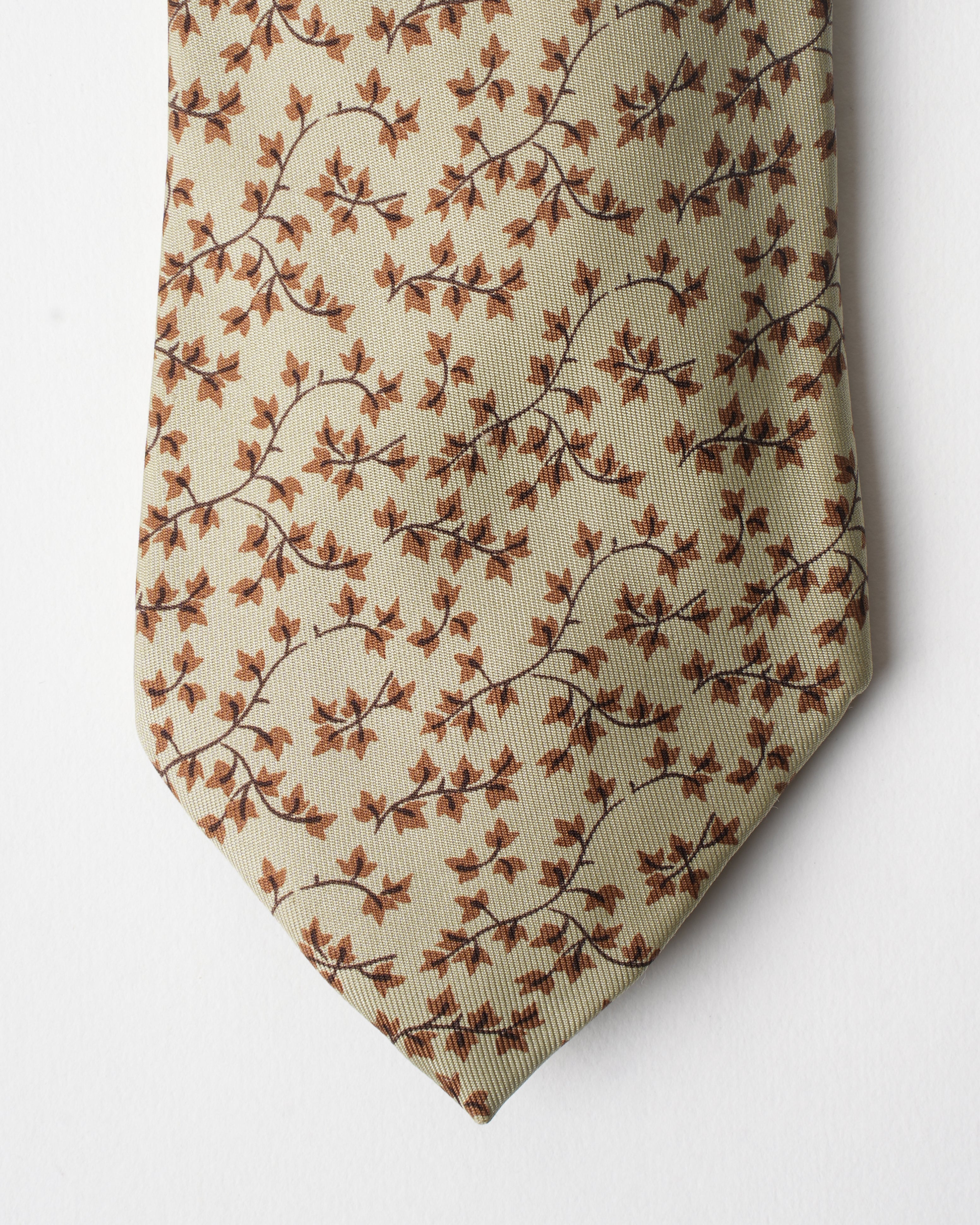 Hermes Vintage Silk Sage green Leaf Tie