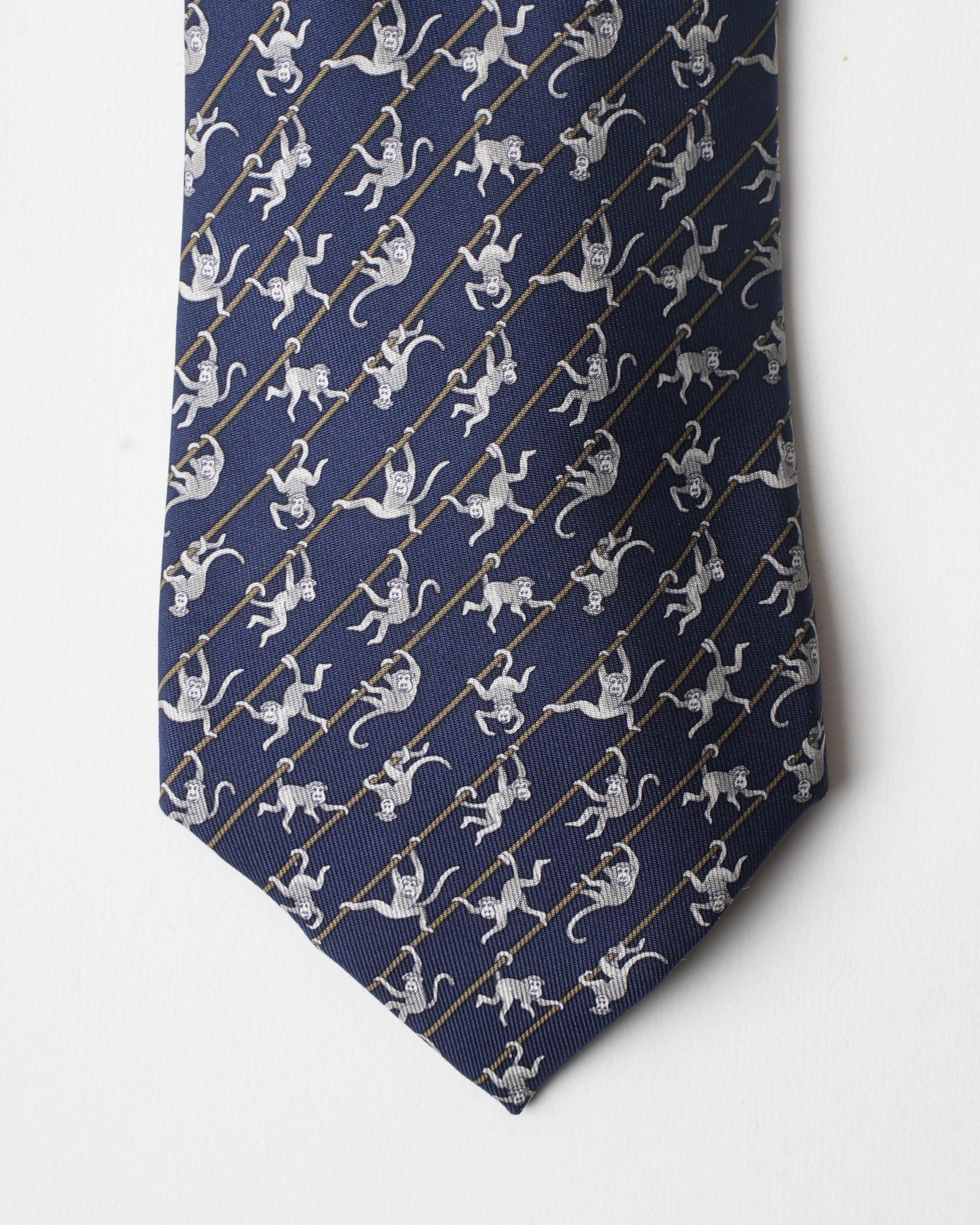 Hermes Vintage Silk Blue Monkey Tie