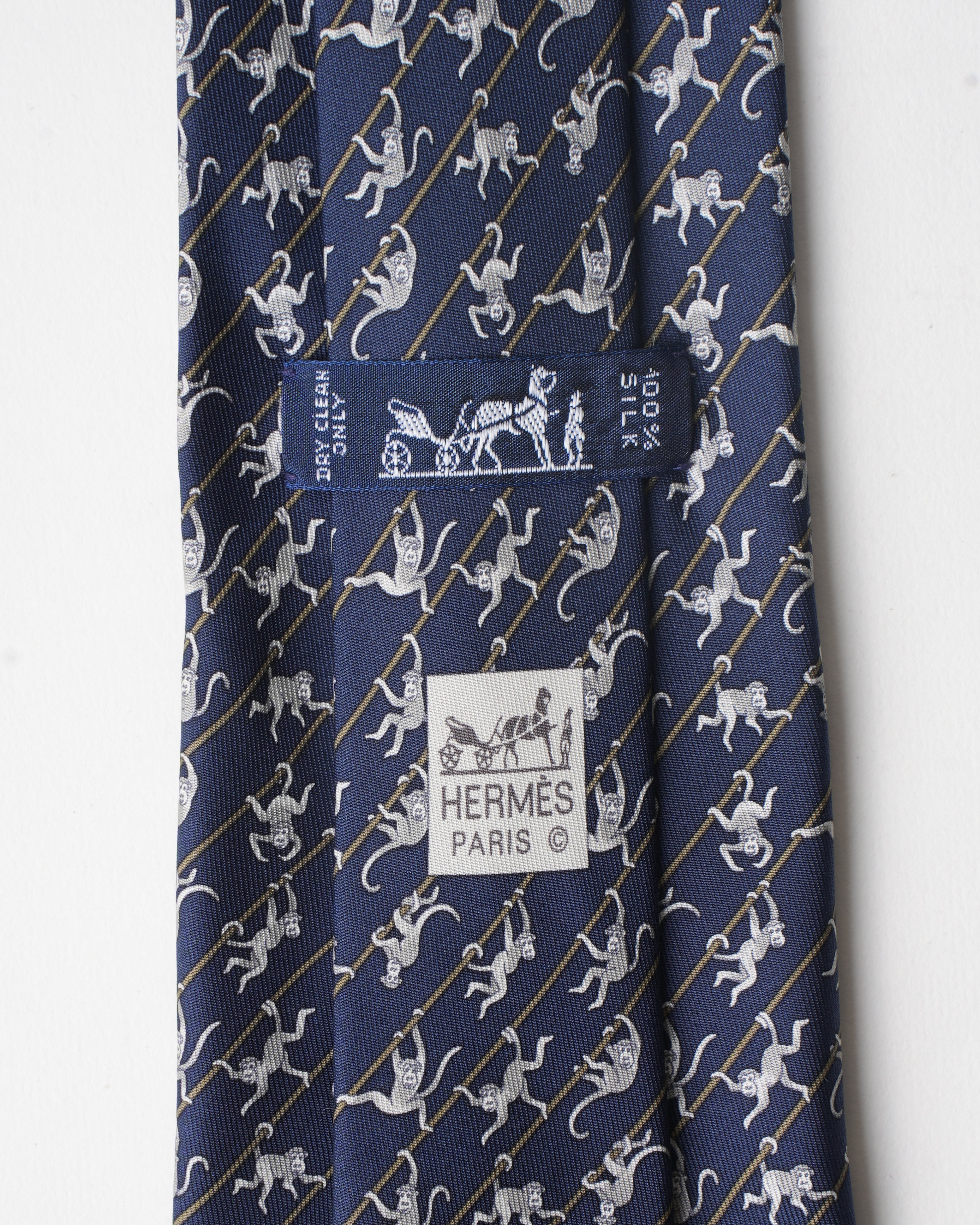 Hermes Vintage Silk Blue Monkey Tie