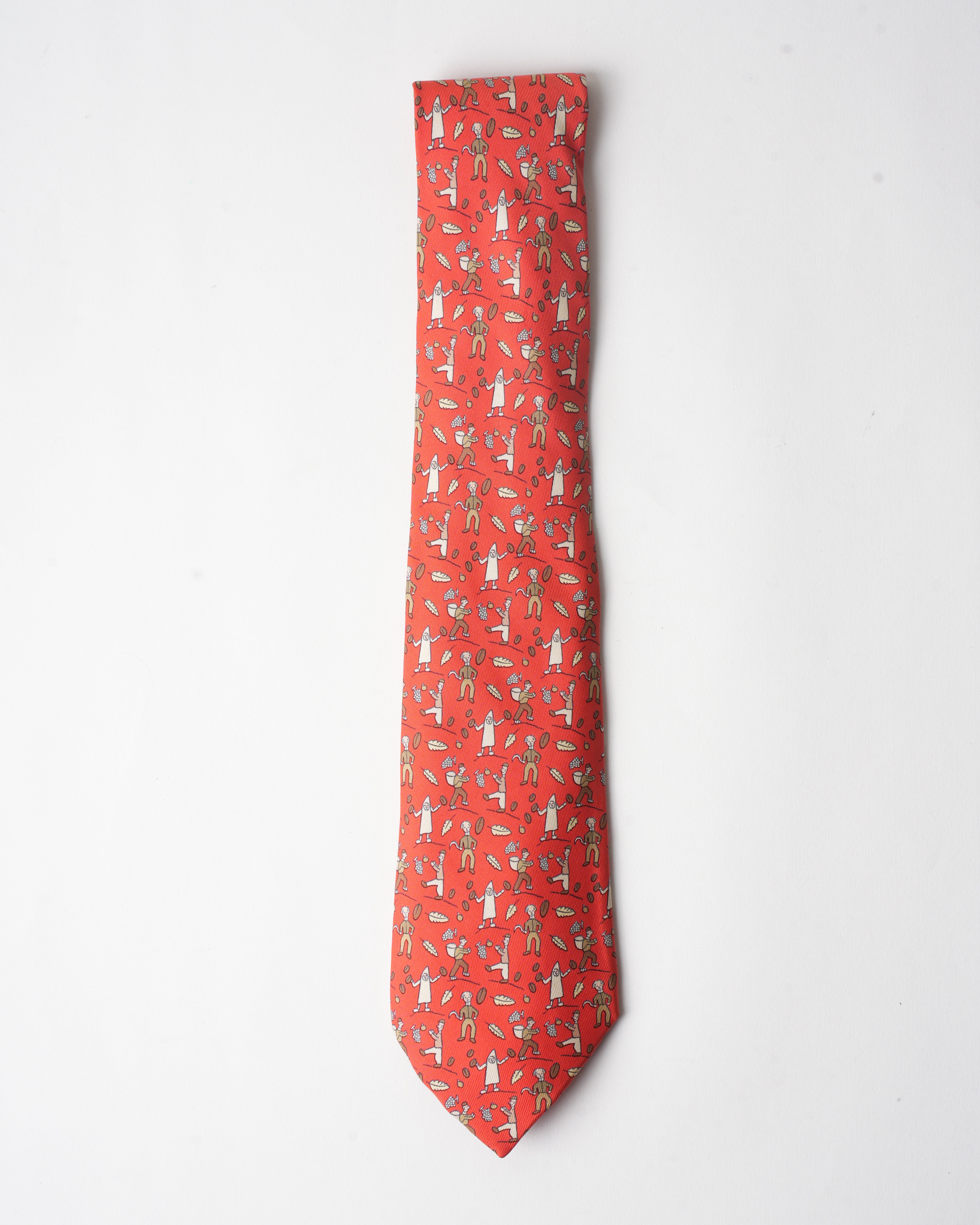 Hermes Vintage Silk Red Fruits And Mans Tie