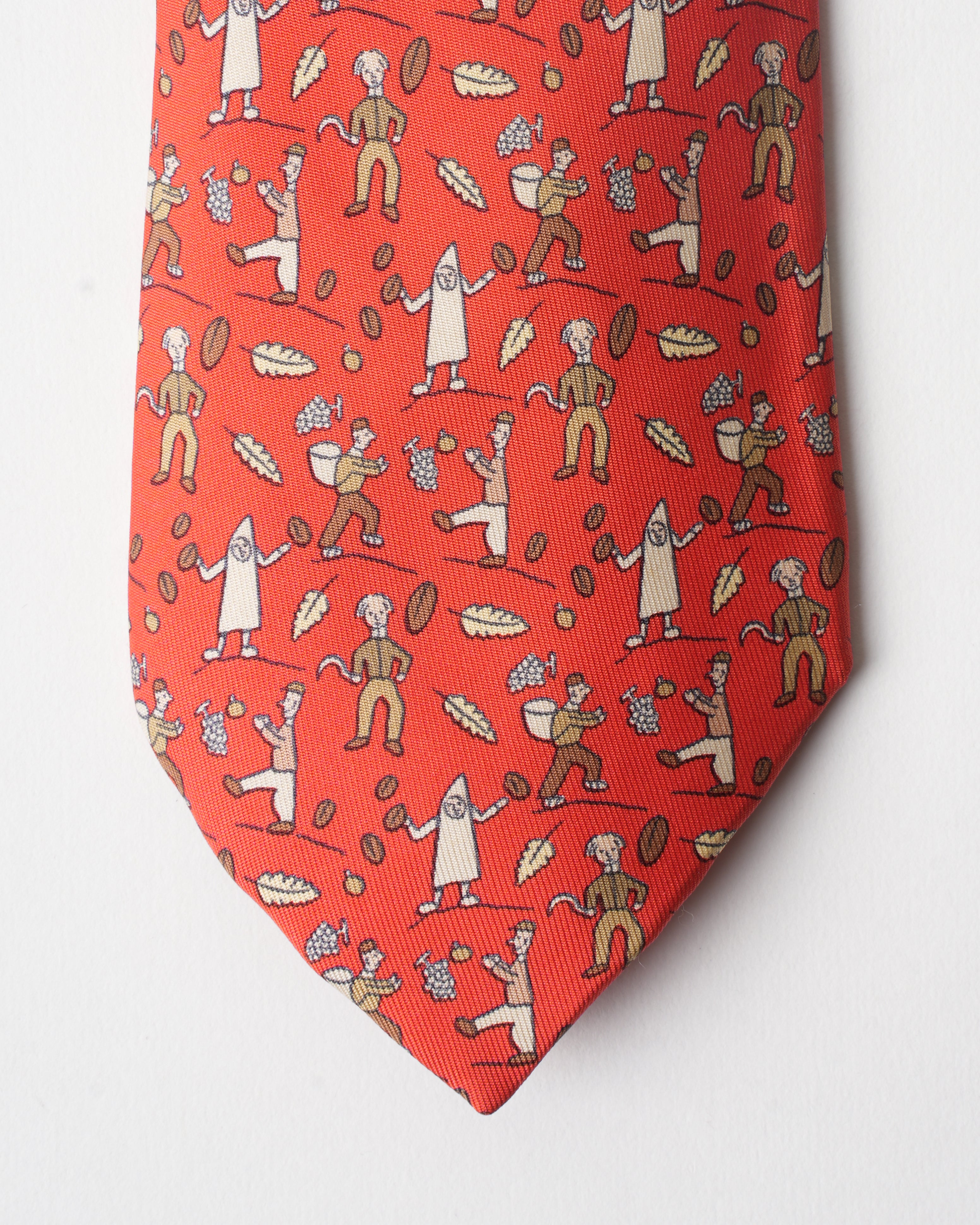 Hermes Vintage Silk Red Fruits And Mans Tie