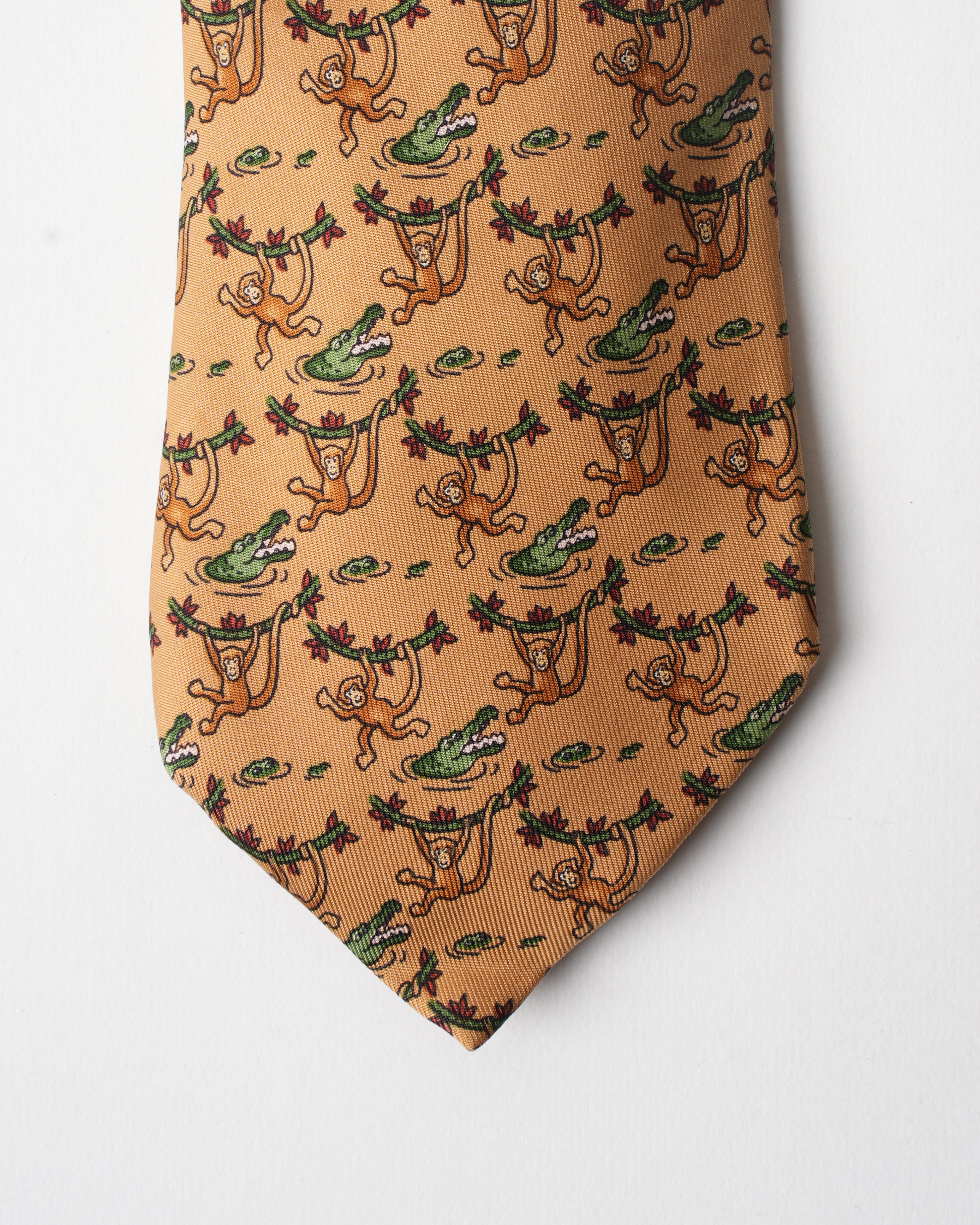 Hermes Vintage Silk Monkey and Croc Tie