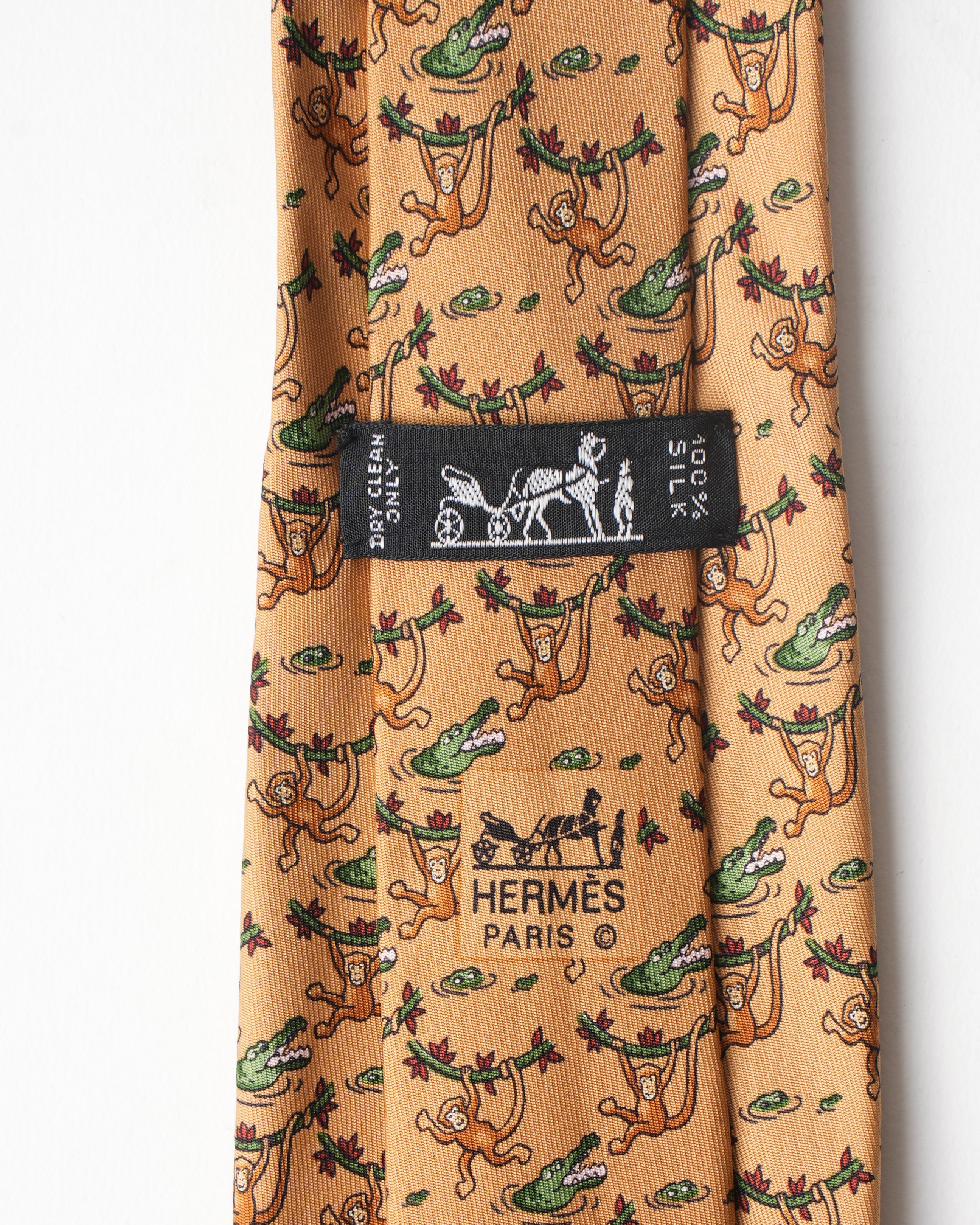 Hermes Vintage Silk Monkey and Croc Tie