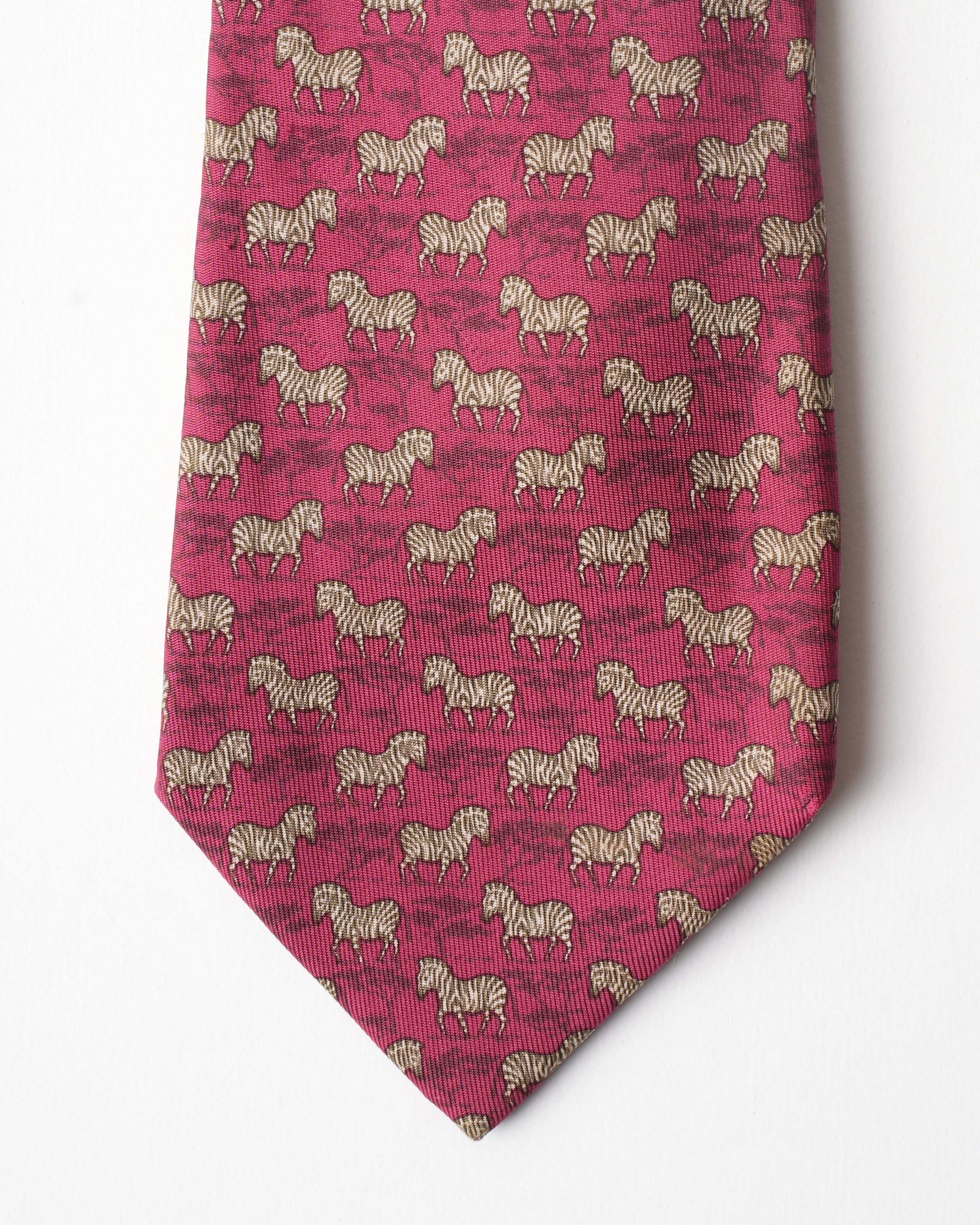 Hermes Vintage Silk Red Zebra Tie