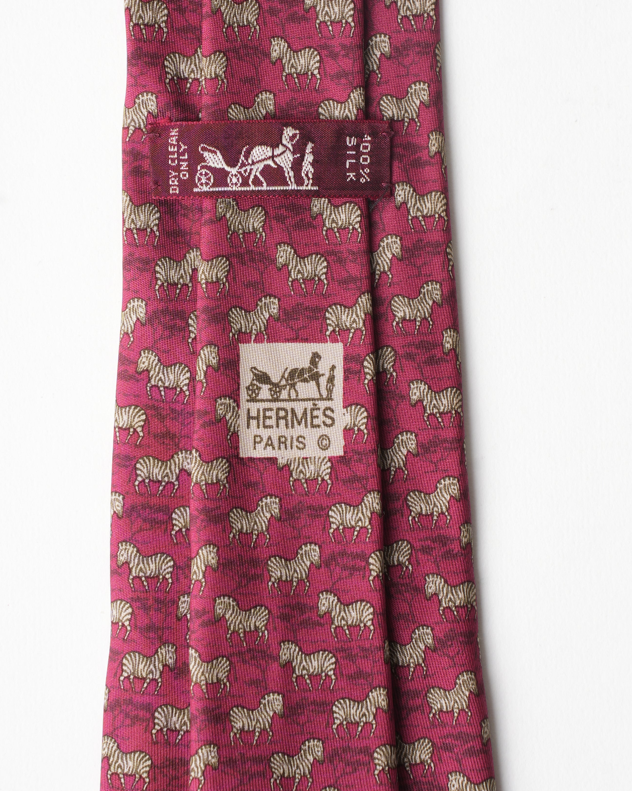 Hermes Vintage Silk Red Zebra Tie