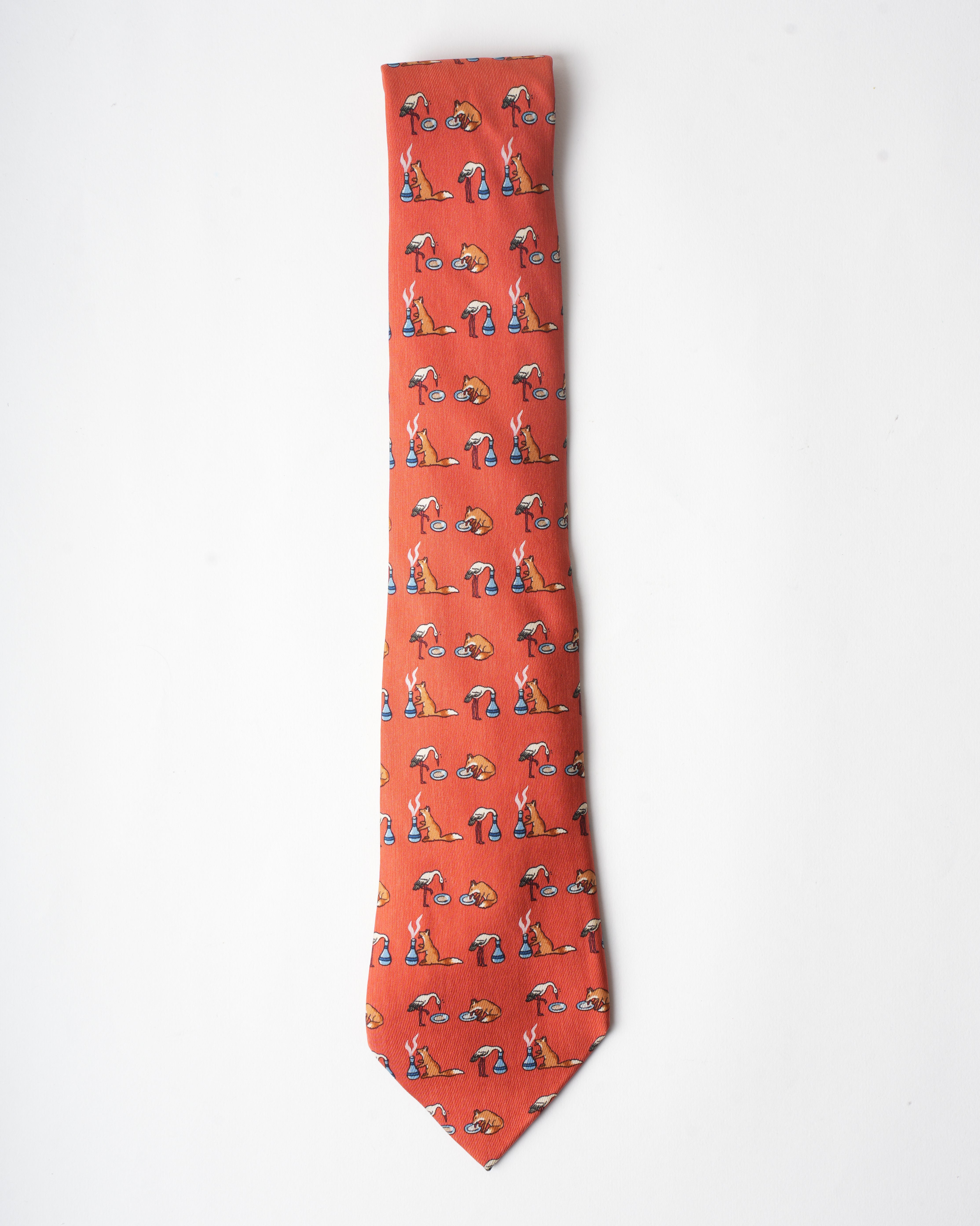 Hermes Vintage Silk Fox Crane Tie