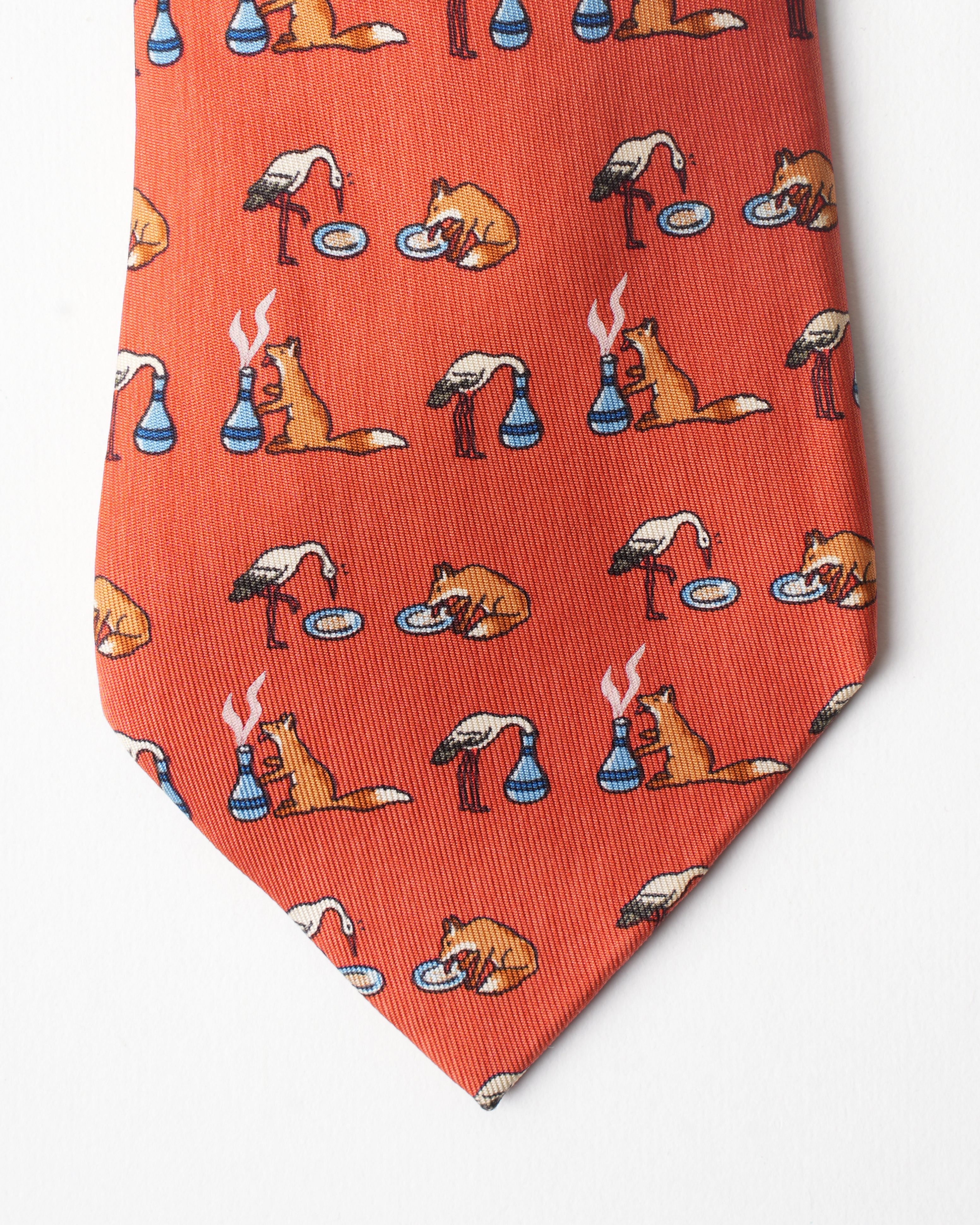 Hermes Vintage Silk Fox Crane Tie