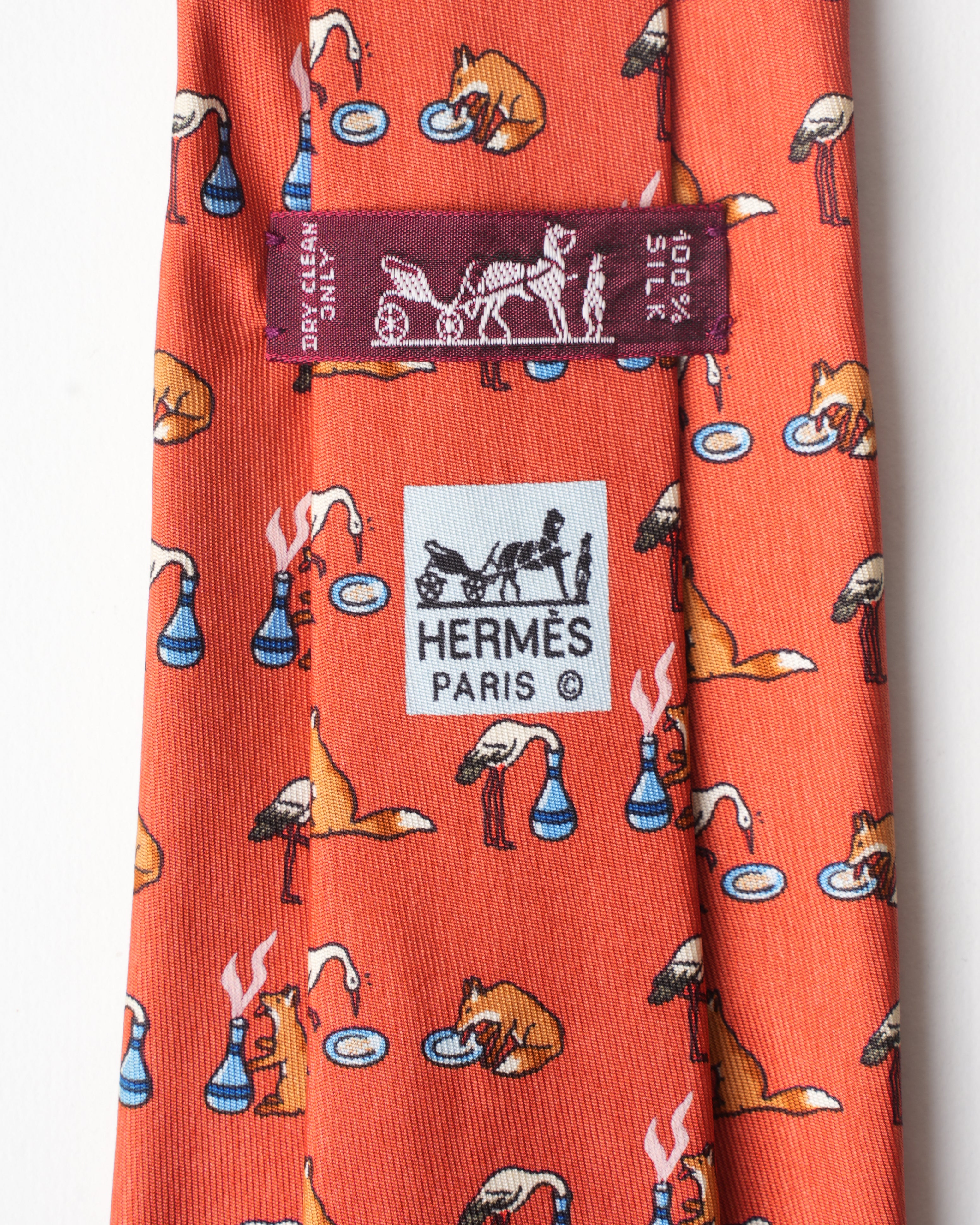 Hermes Vintage Silk Fox Crane Tie