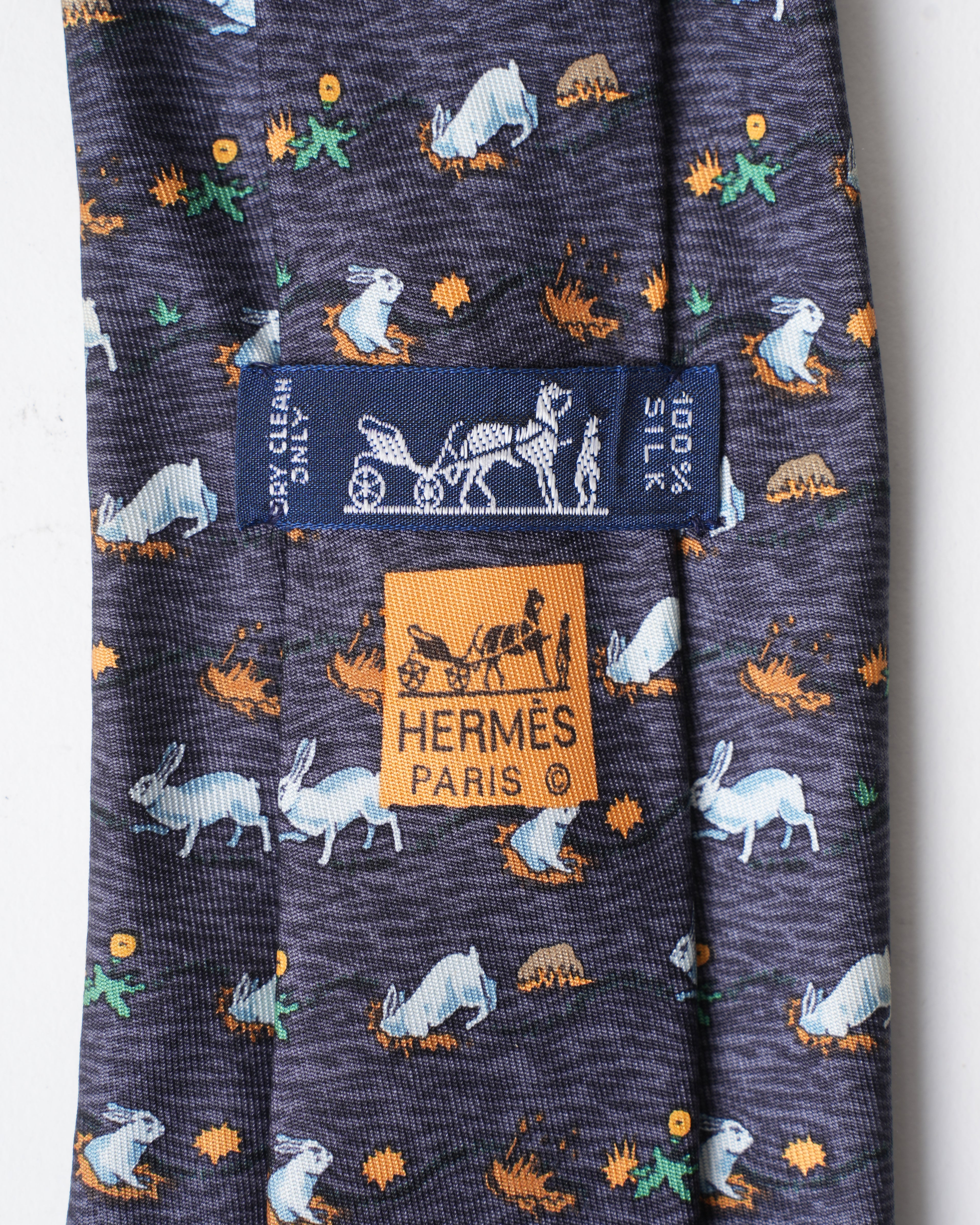 Hermes Bunny Nations Blue Tie