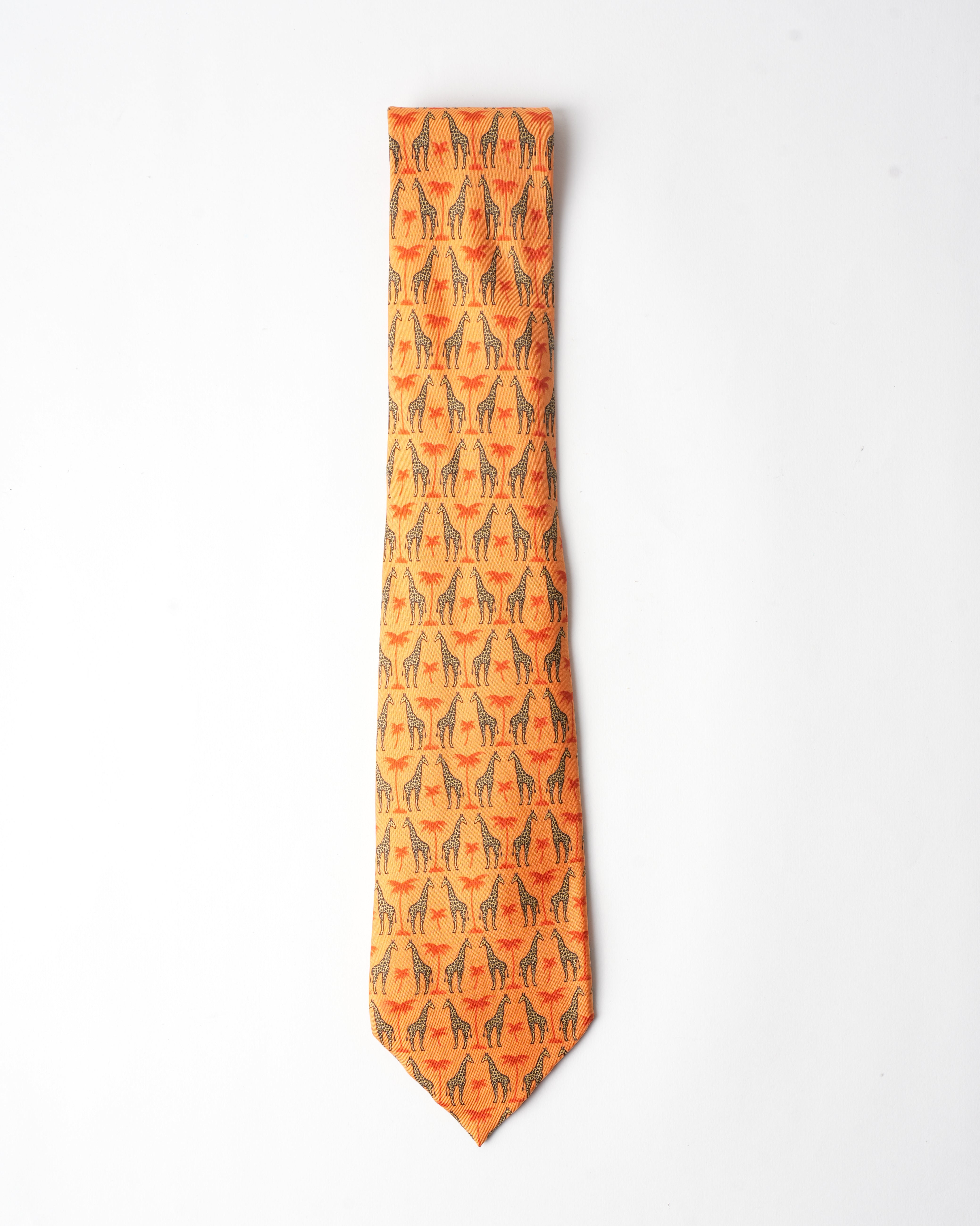 Hermes Vintage Silk Yellow Giraffe Tie