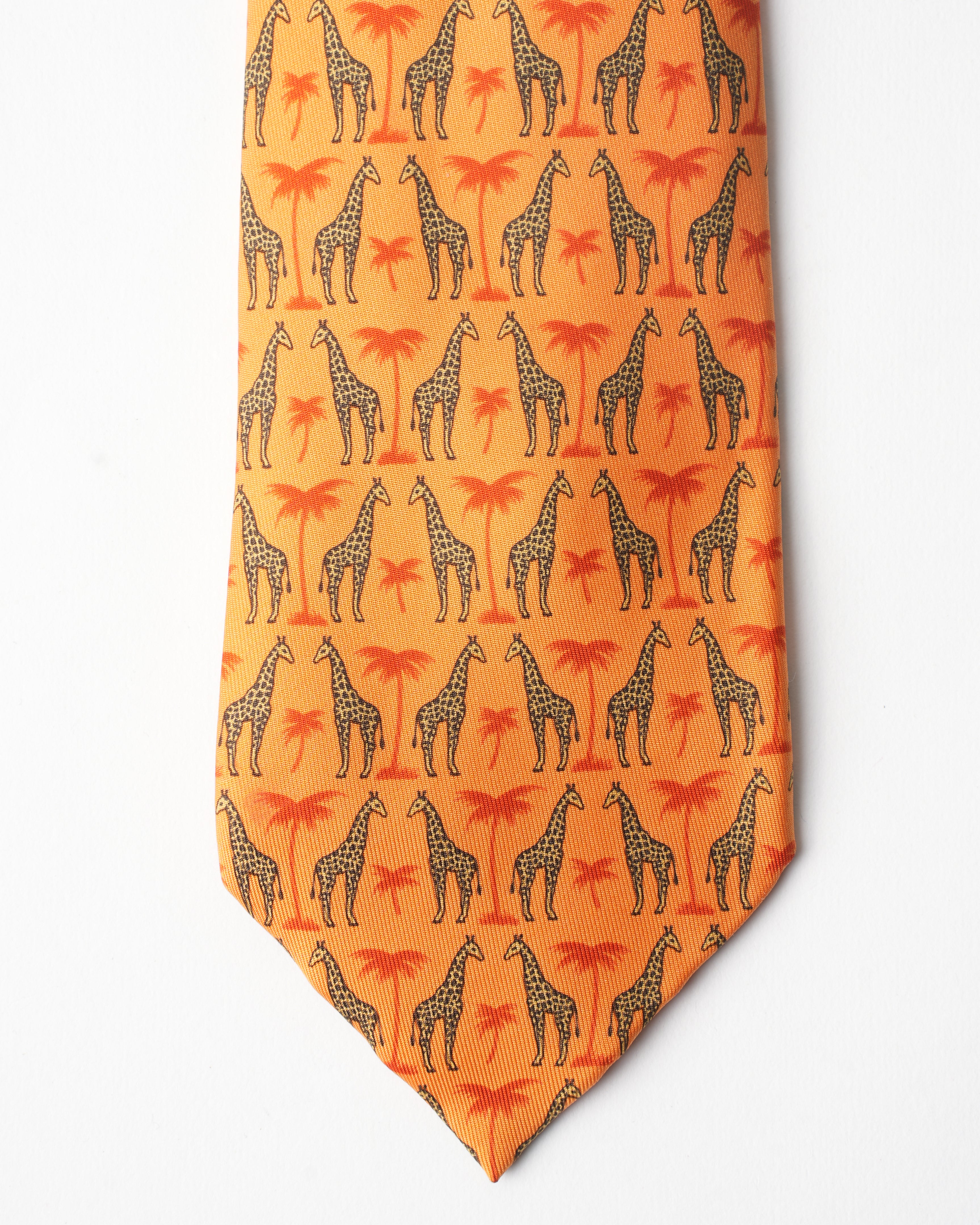 Hermes Vintage Silk Yellow Giraffe Tie