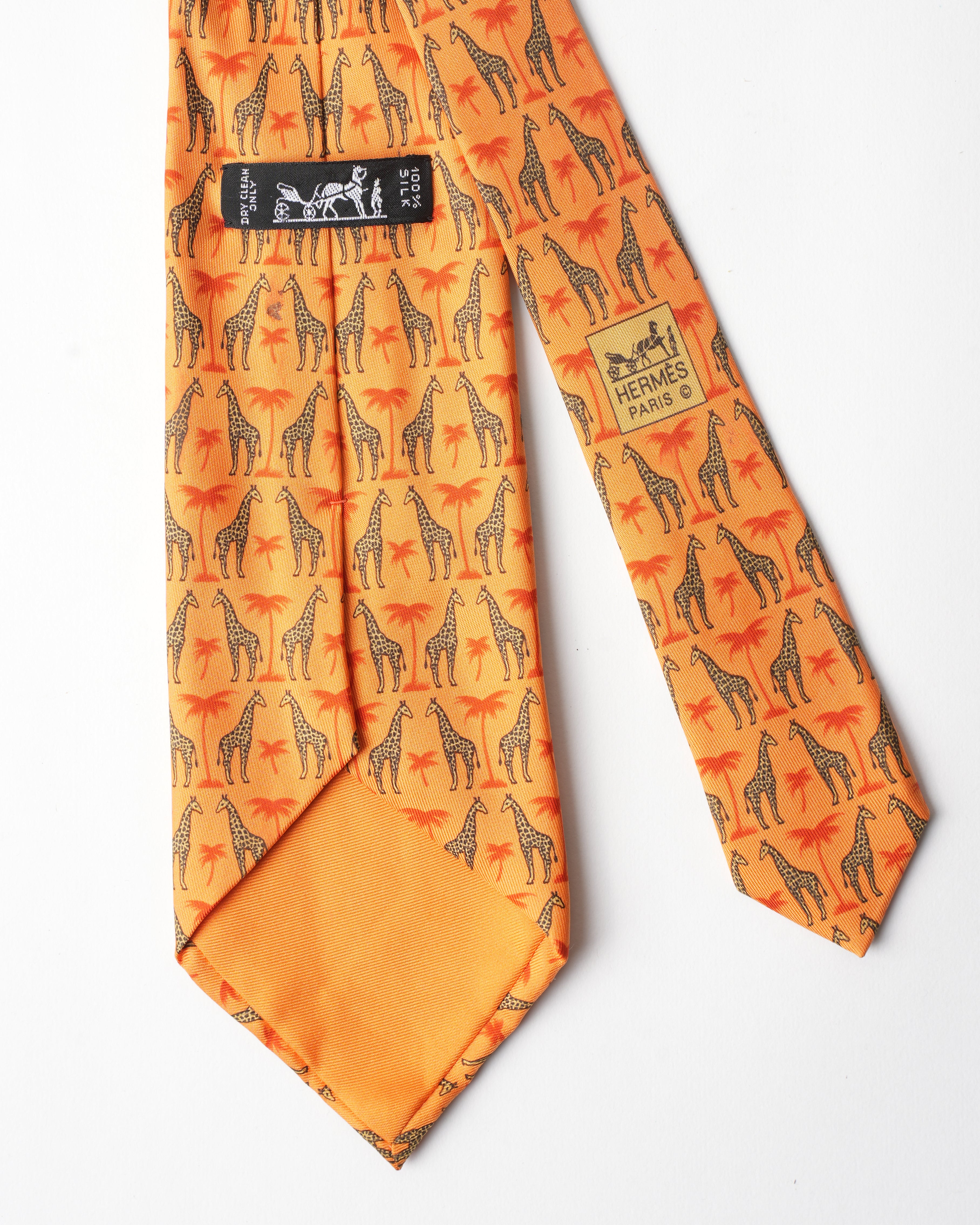 Hermes Vintage Silk Yellow Giraffe Tie