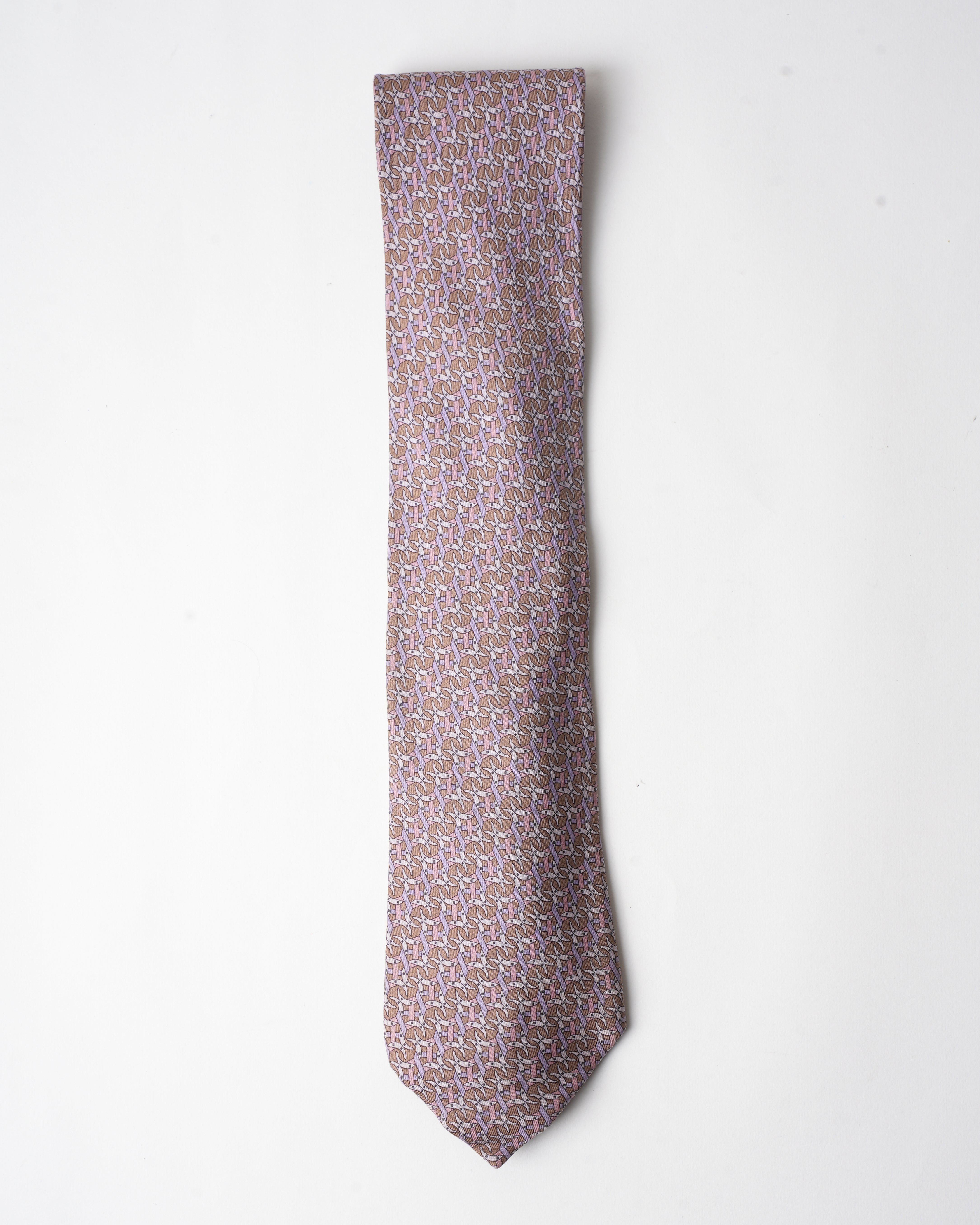 Hermes Vintage Silk Brown /Purple Chain Tie