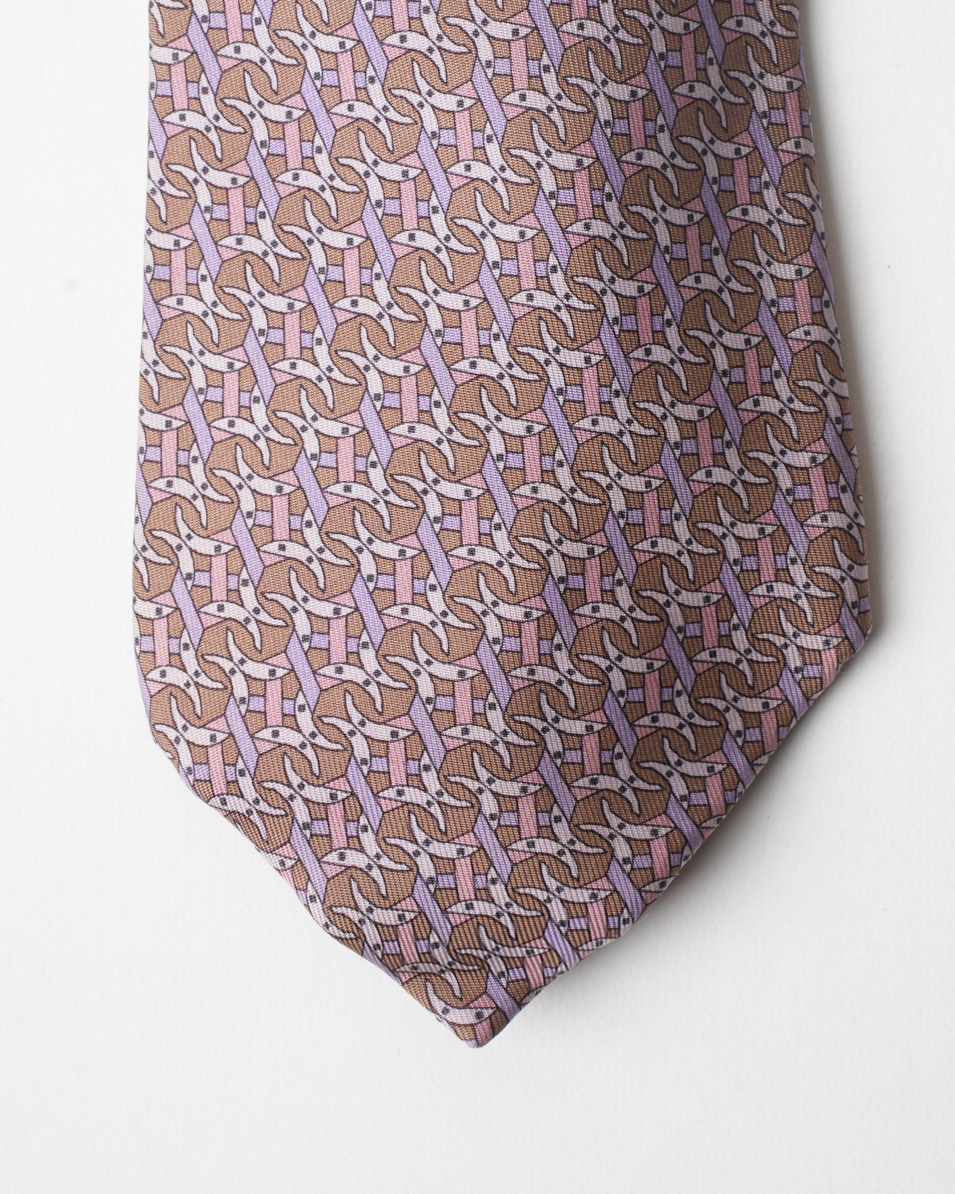 Hermes Vintage Silk Brown /Purple Chain Tie