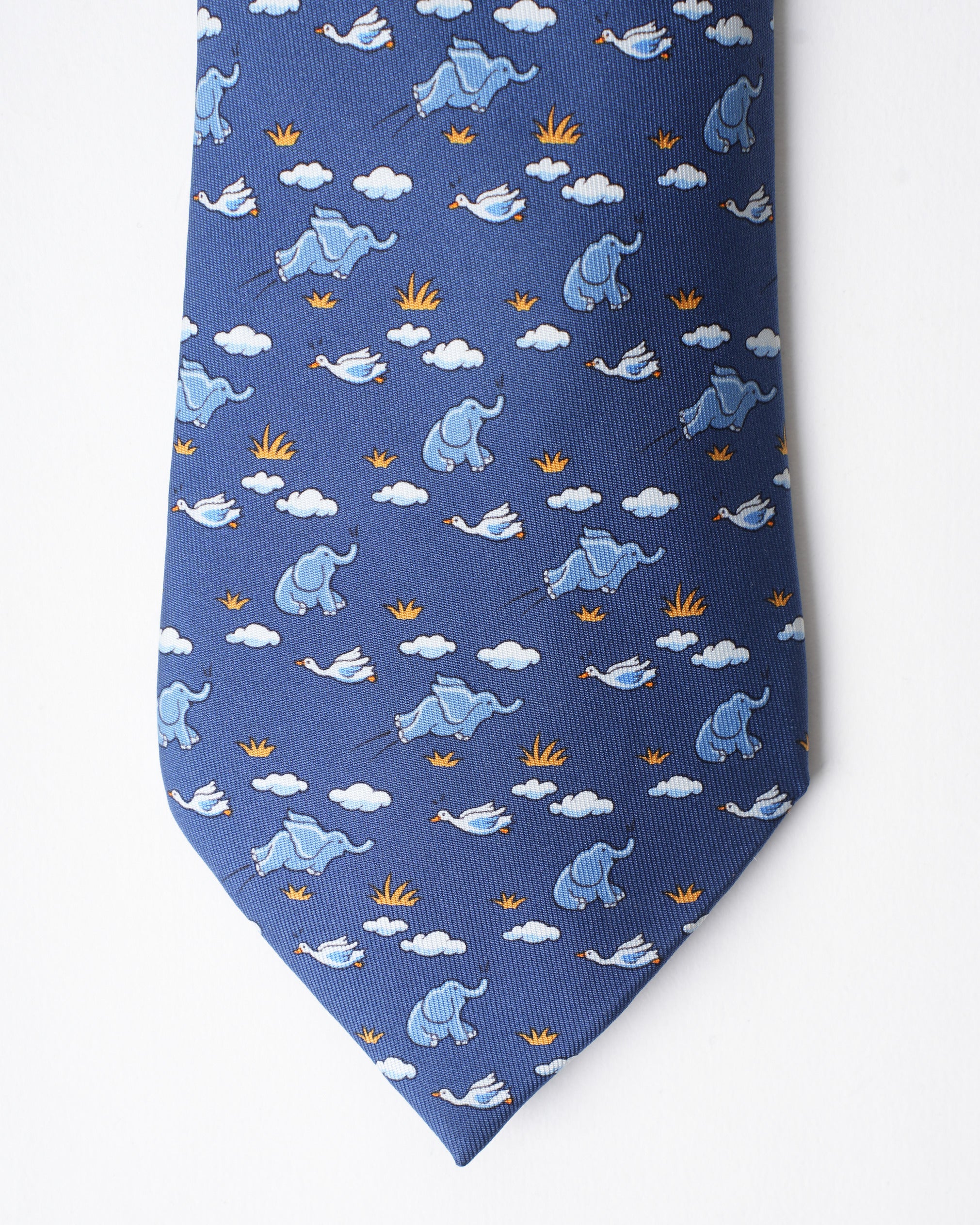 Hermes High Fly Blue Elephant Tie