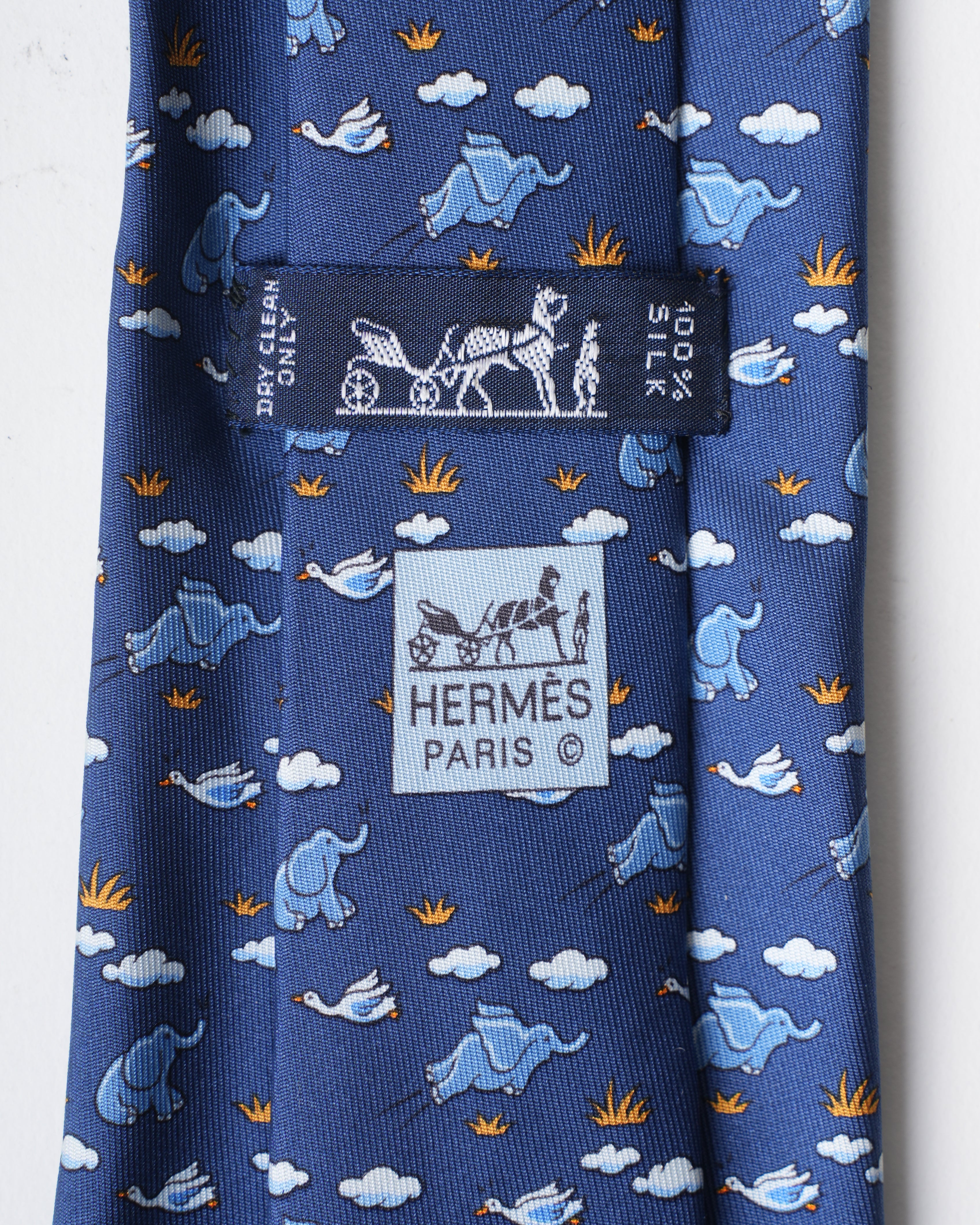 Hermes High Fly Blue Elephant Tie