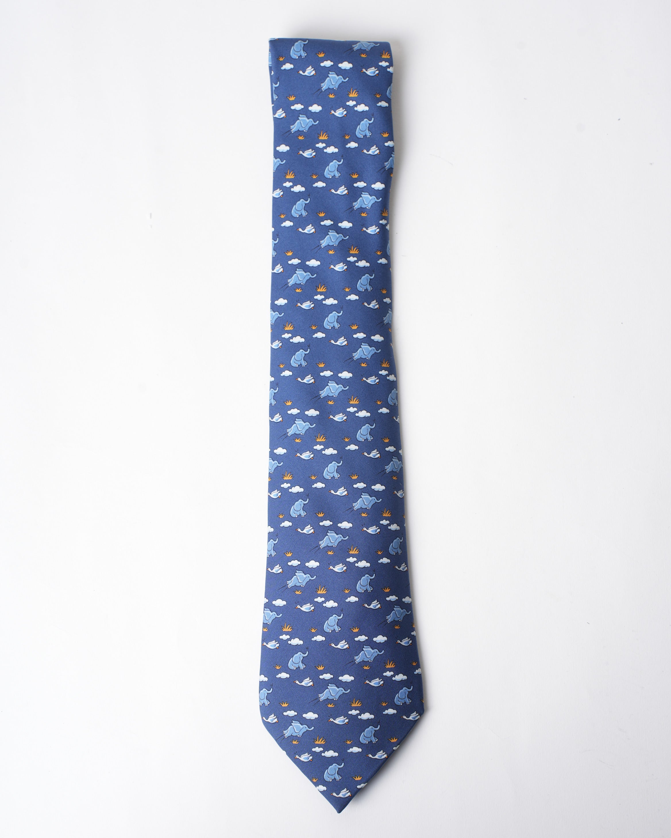 Hermes High Fly Blue Elephant Tie