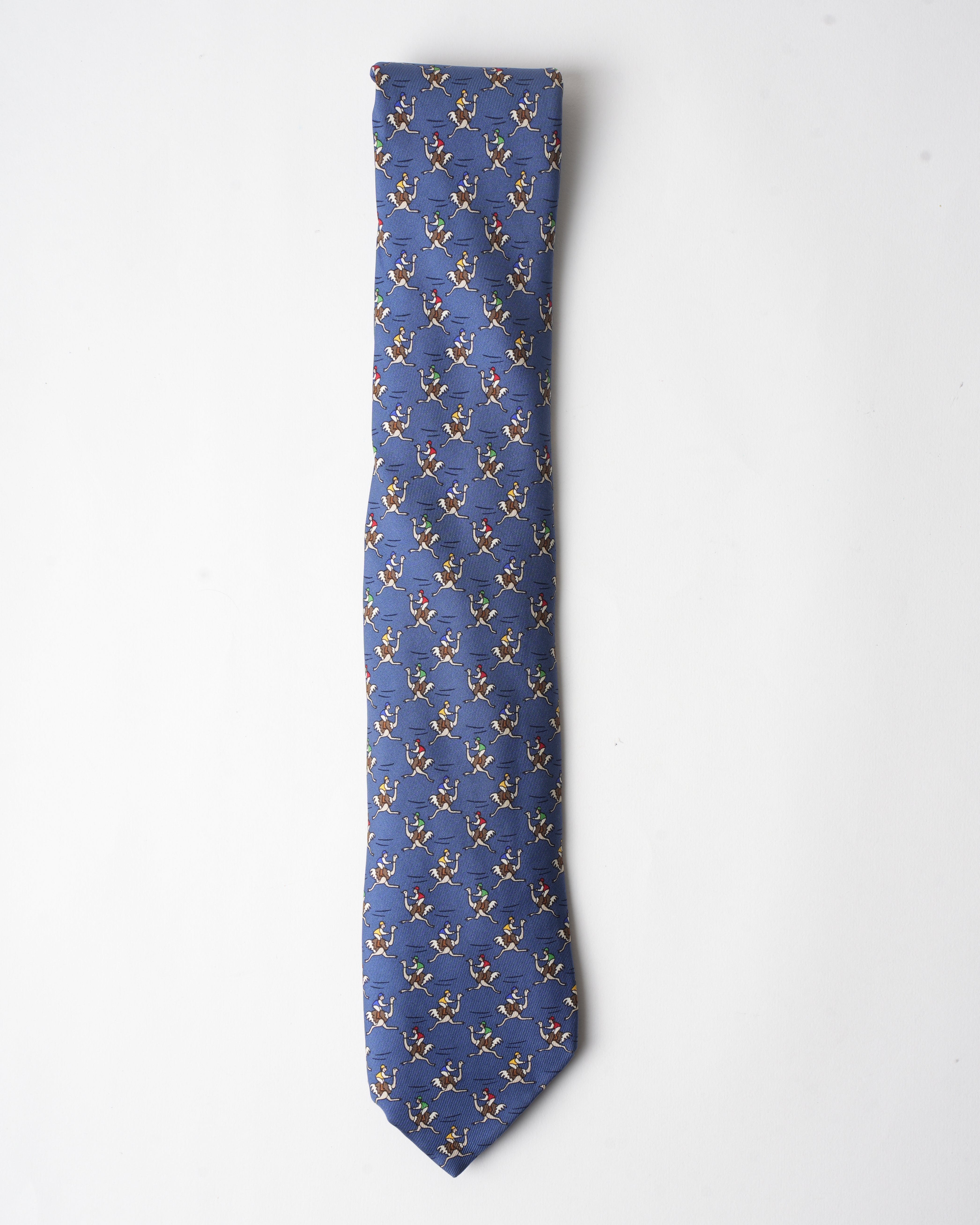 Hermes Vintage Silk Blue Ostrich Mens Tie