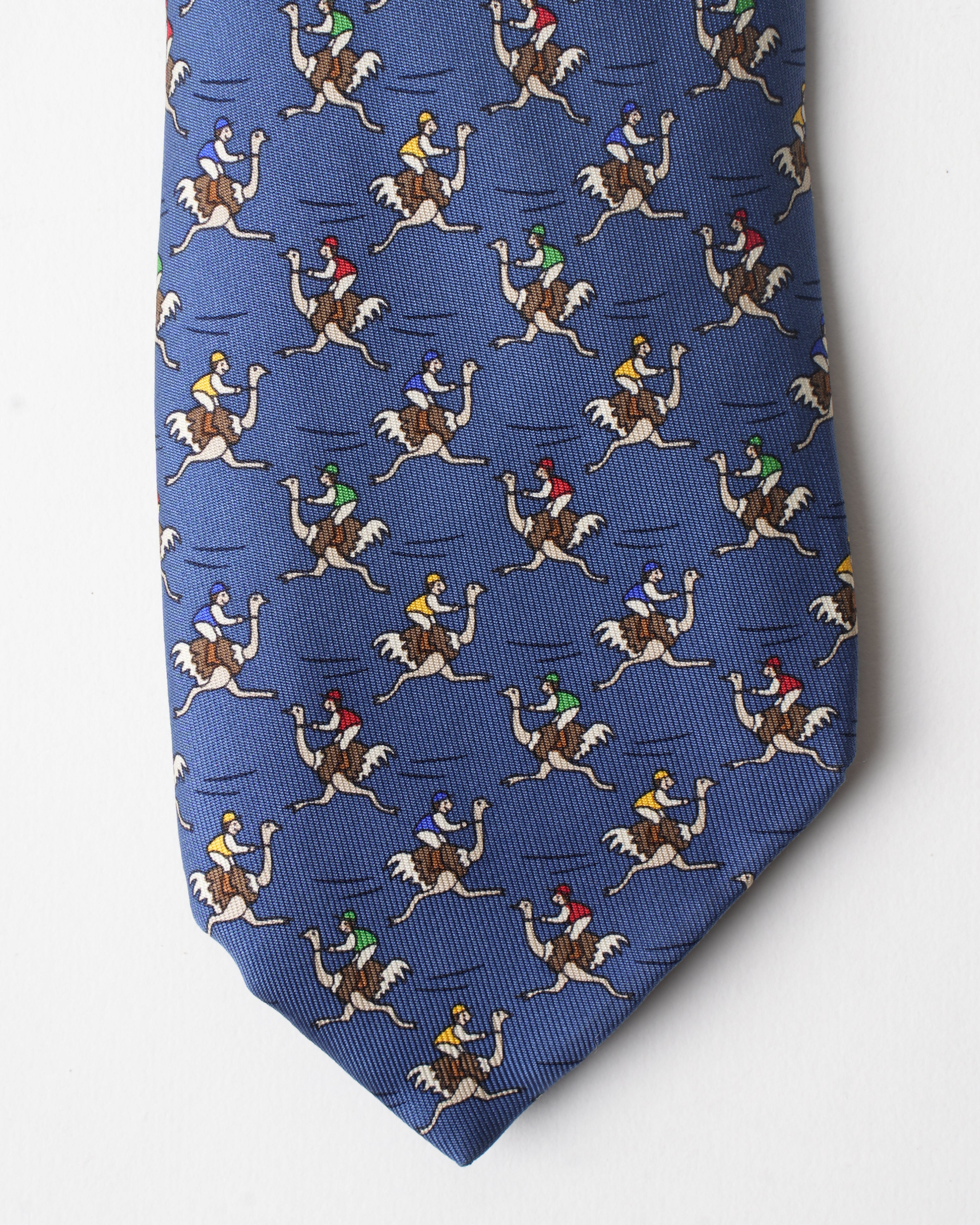 Hermes Vintage Silk Blue Ostrich Mens Tie