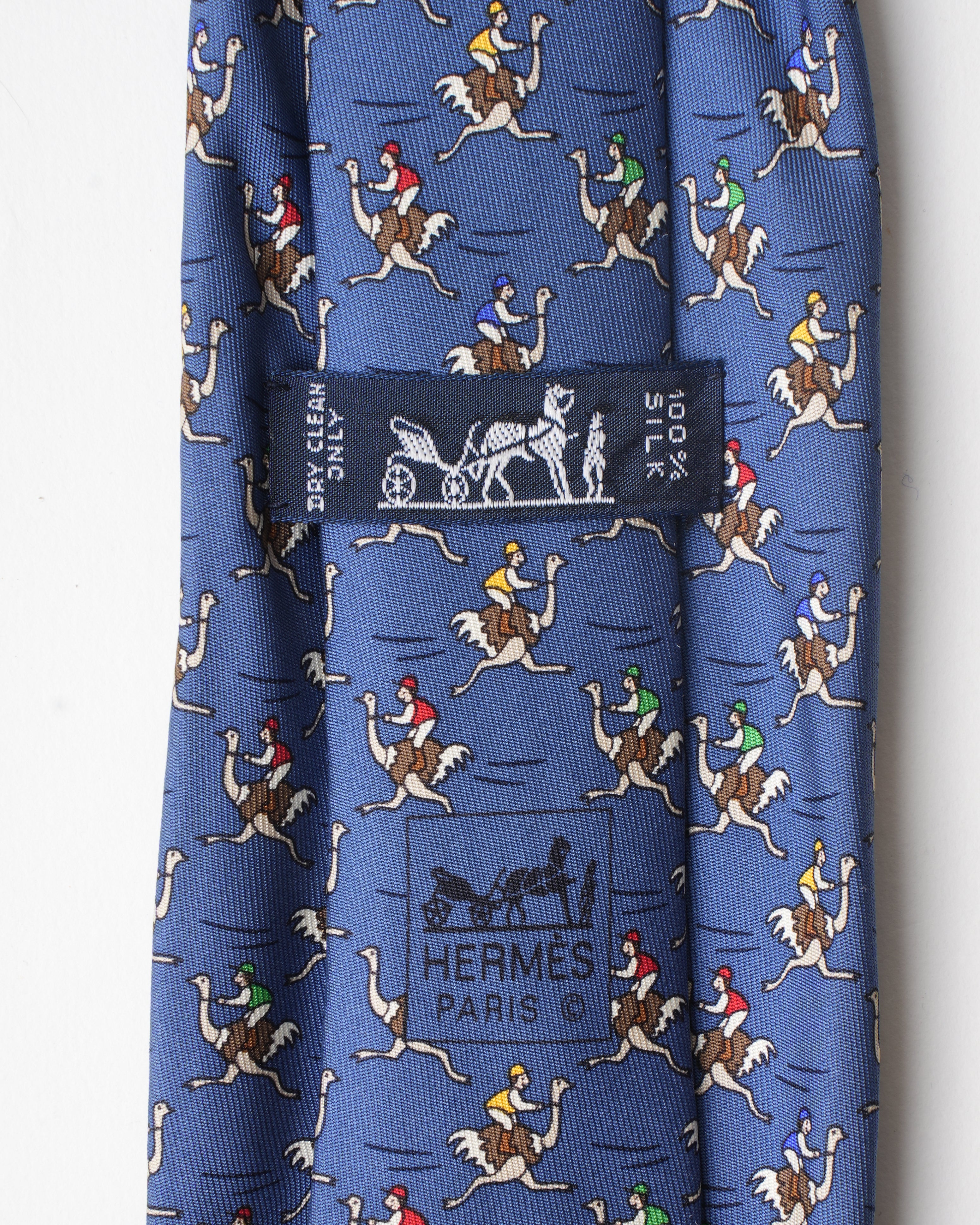 Hermes Vintage Silk Blue Ostrich Mens Tie