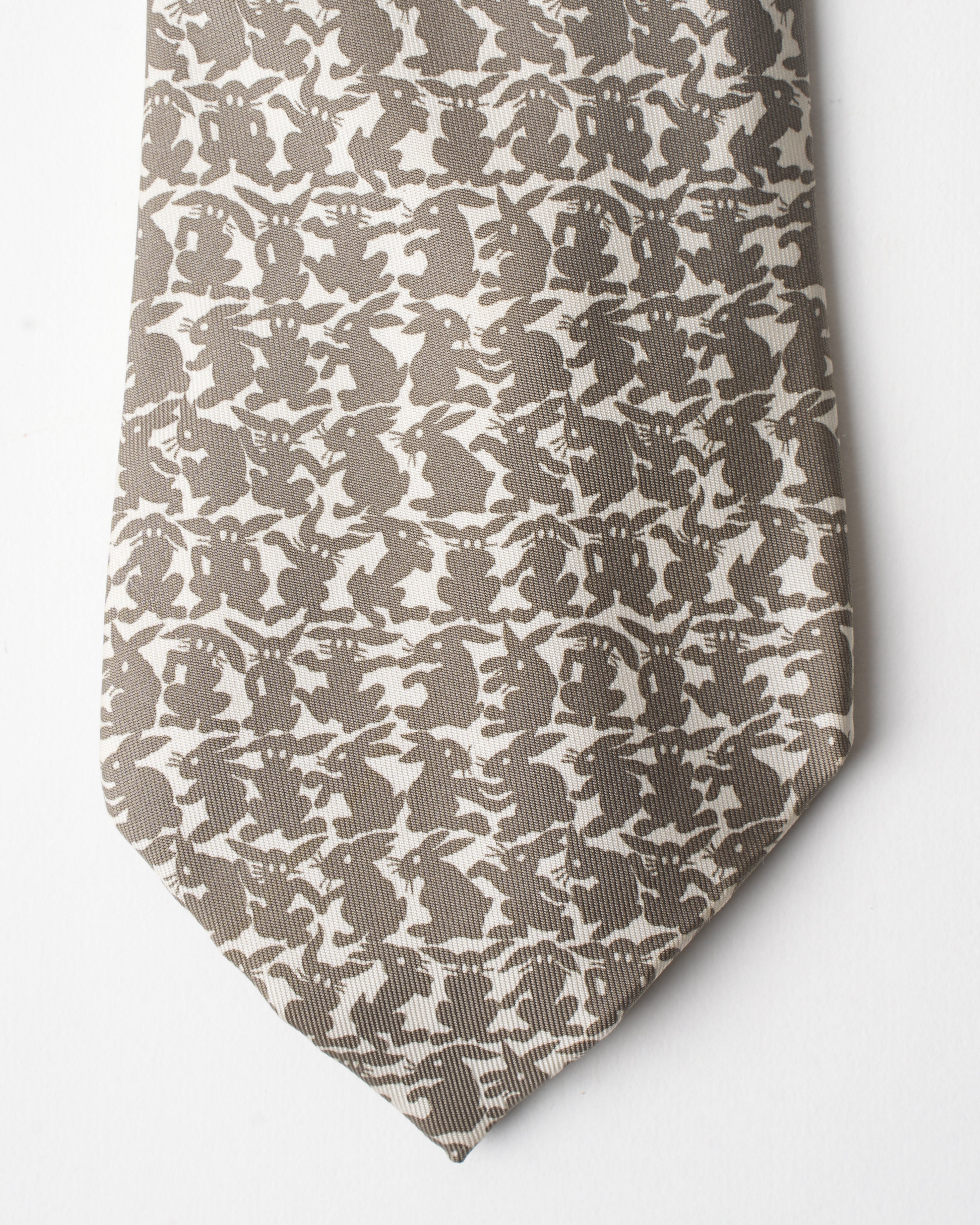 Hermes Vintage Silk Grey Bunny Tie