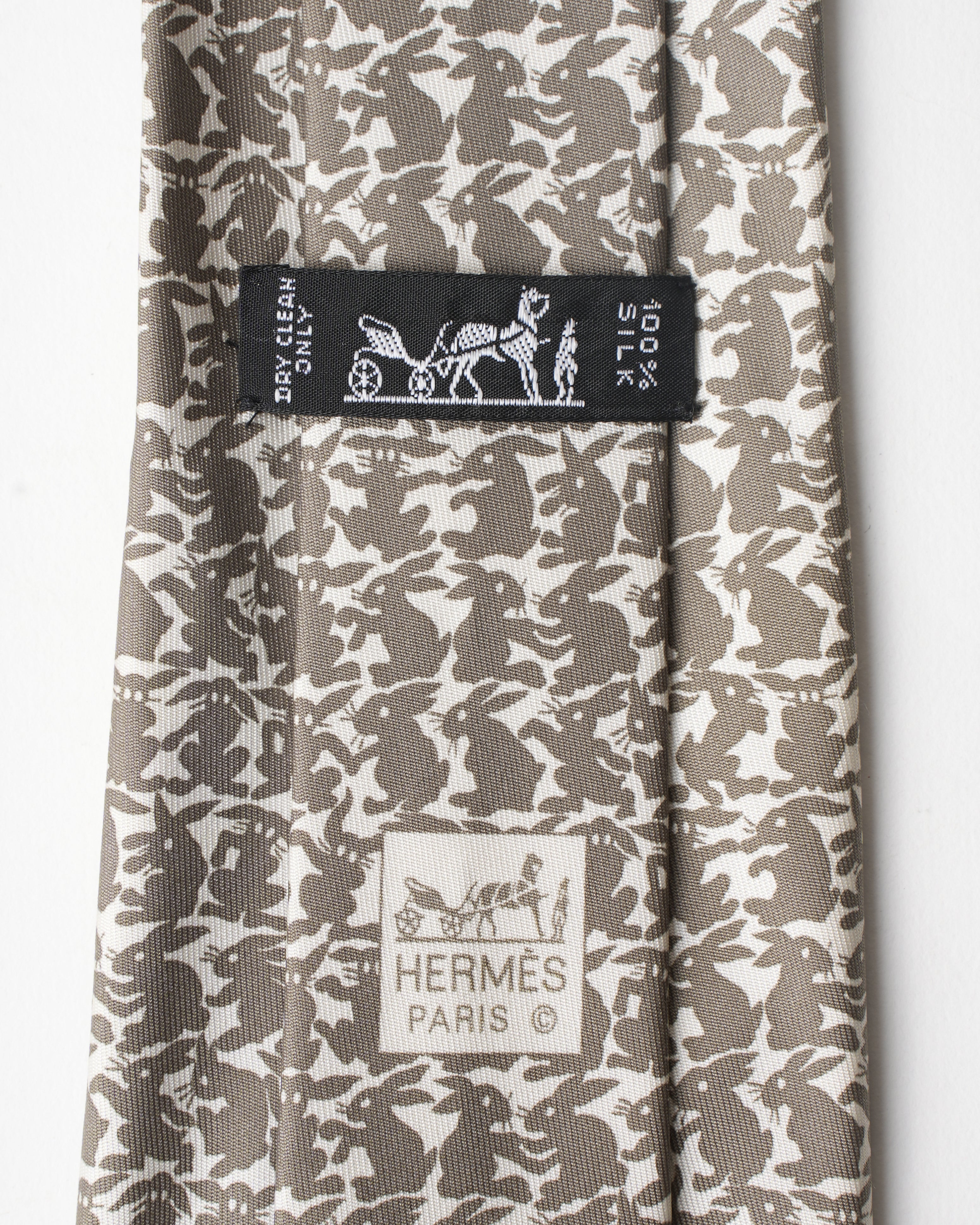 Hermes Vintage Silk Grey Bunny Tie