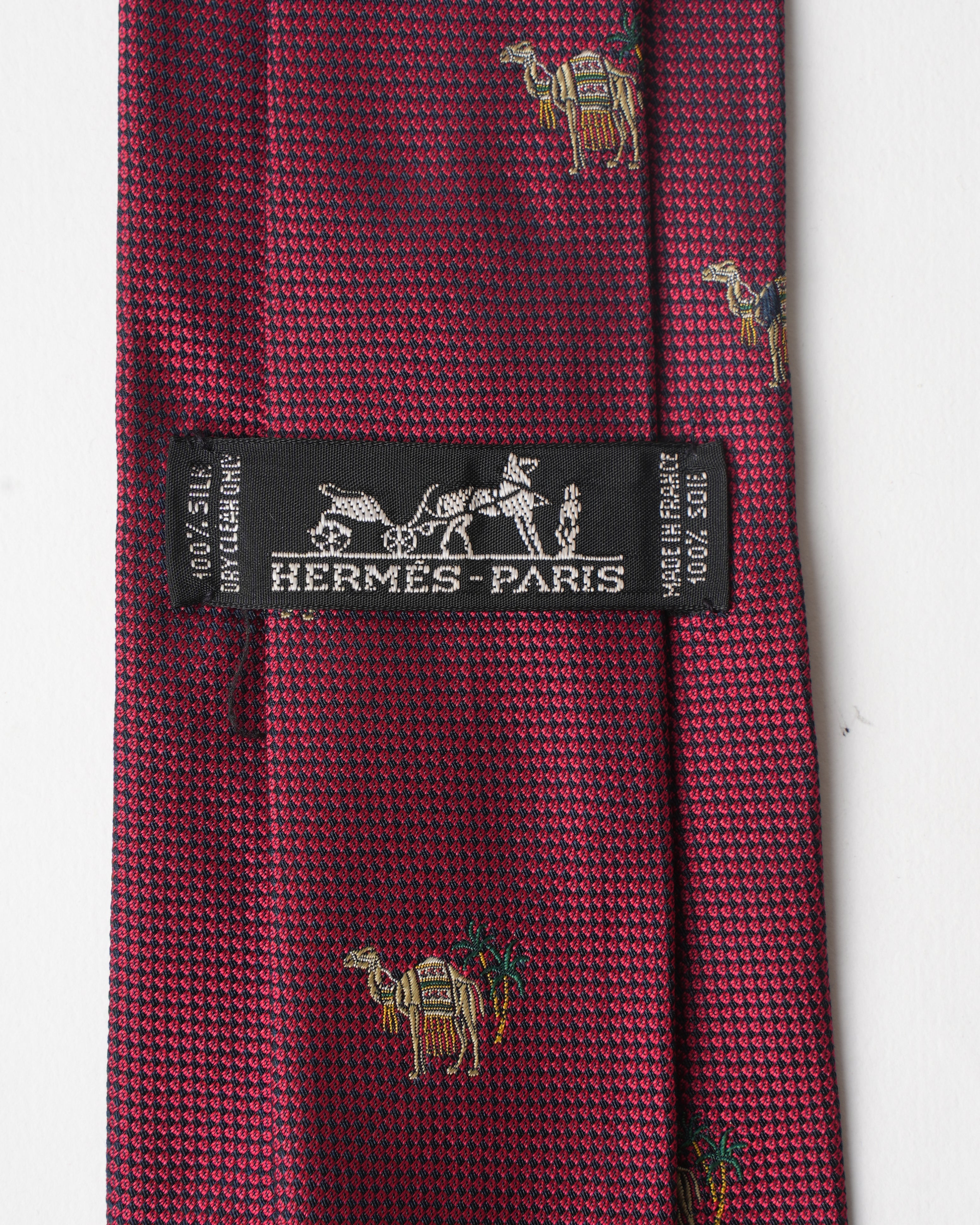 Hermes Vintage Silk Red Camel Tie