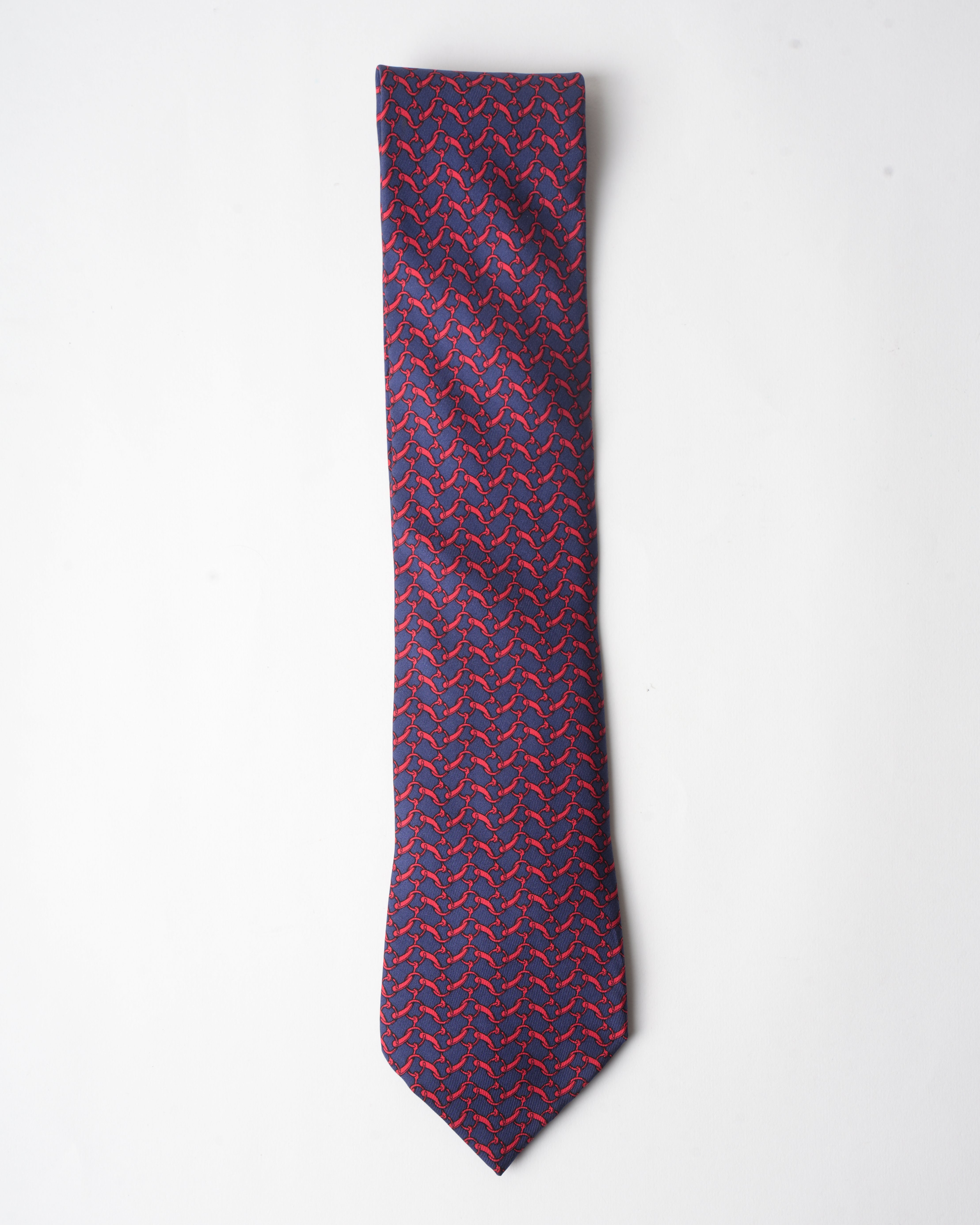 Hermes Vintage Silk Red Chain Loops Tie