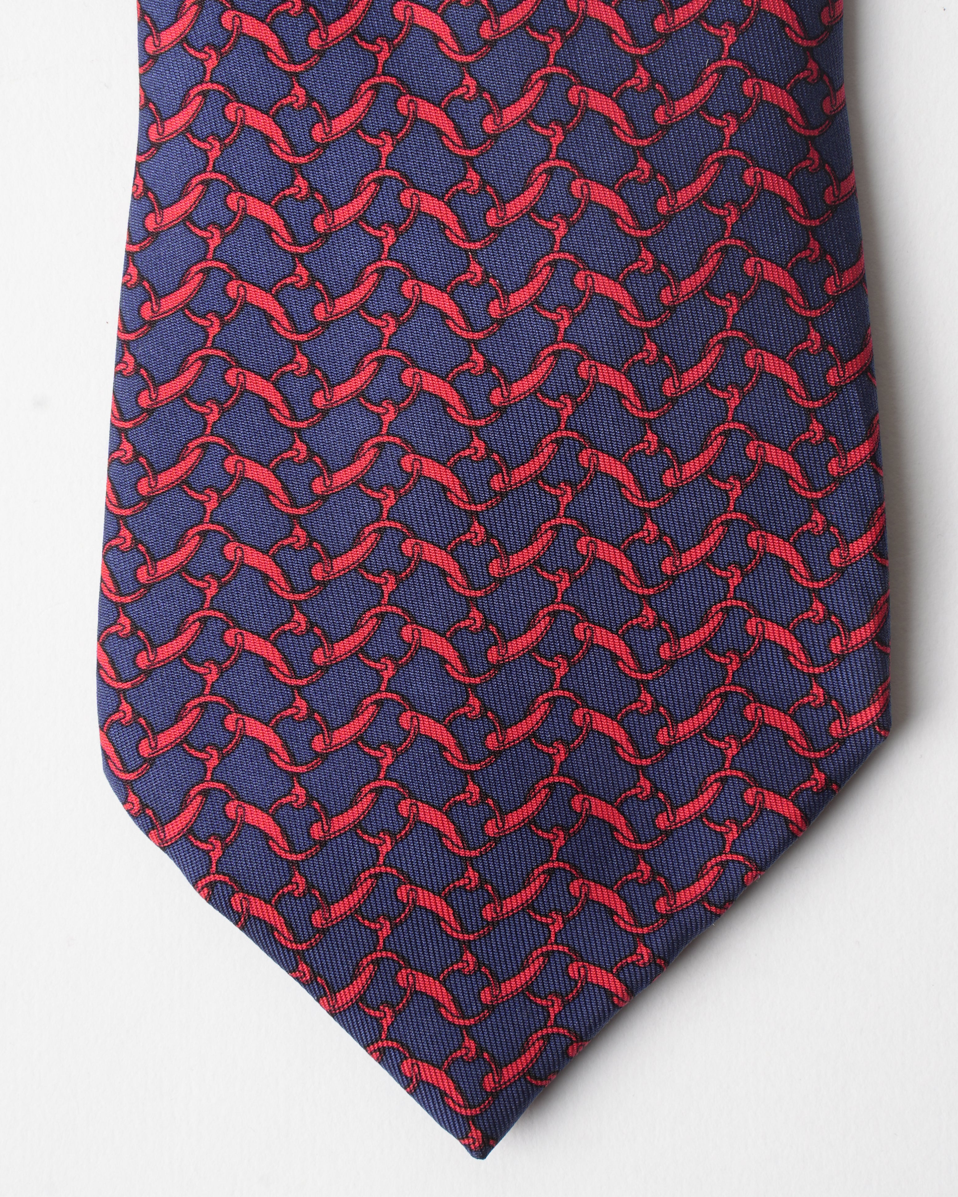 Hermes Vintage Silk Red Chain Loops Tie