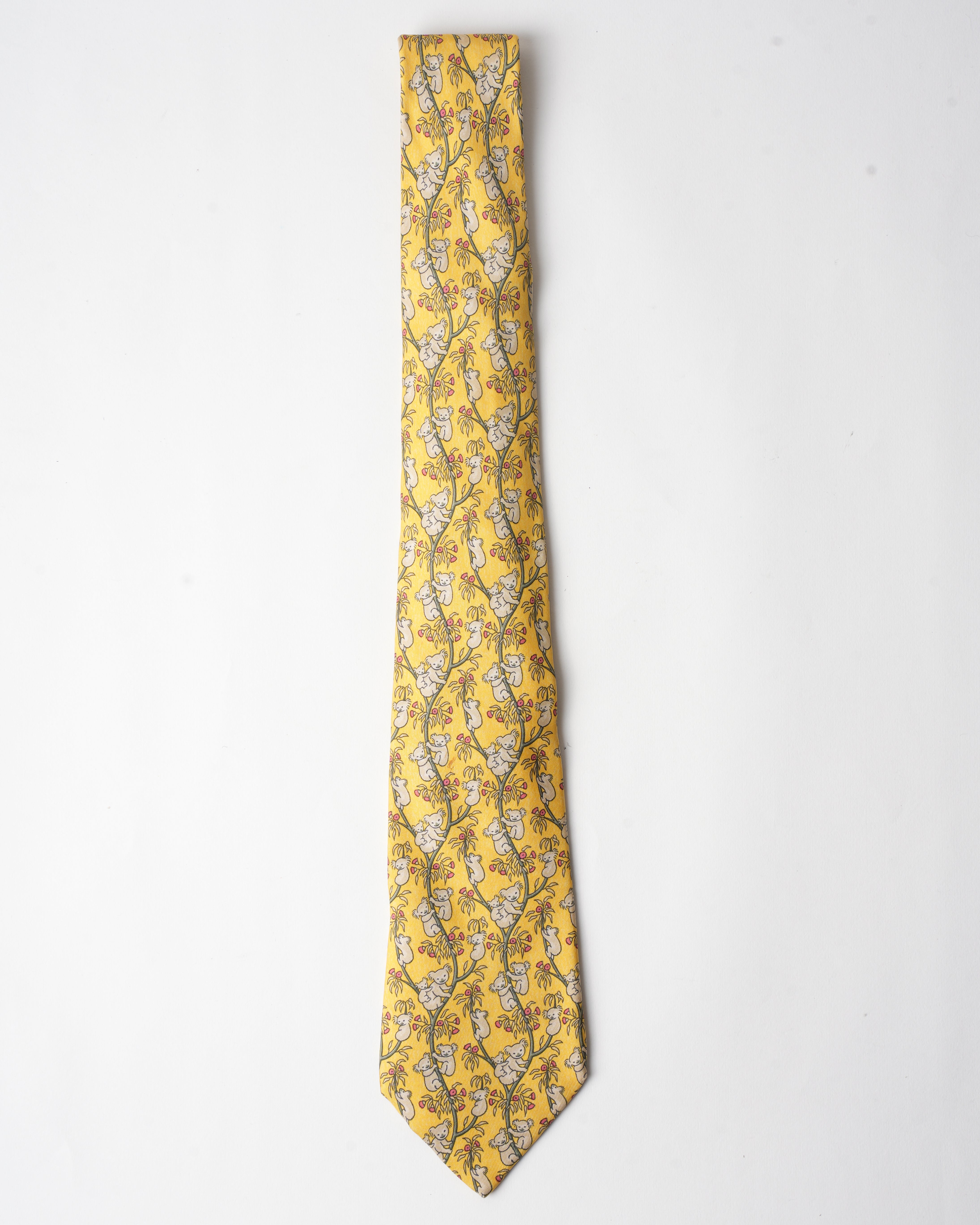 Hermes Vintage Silk Yellow Koala Tie