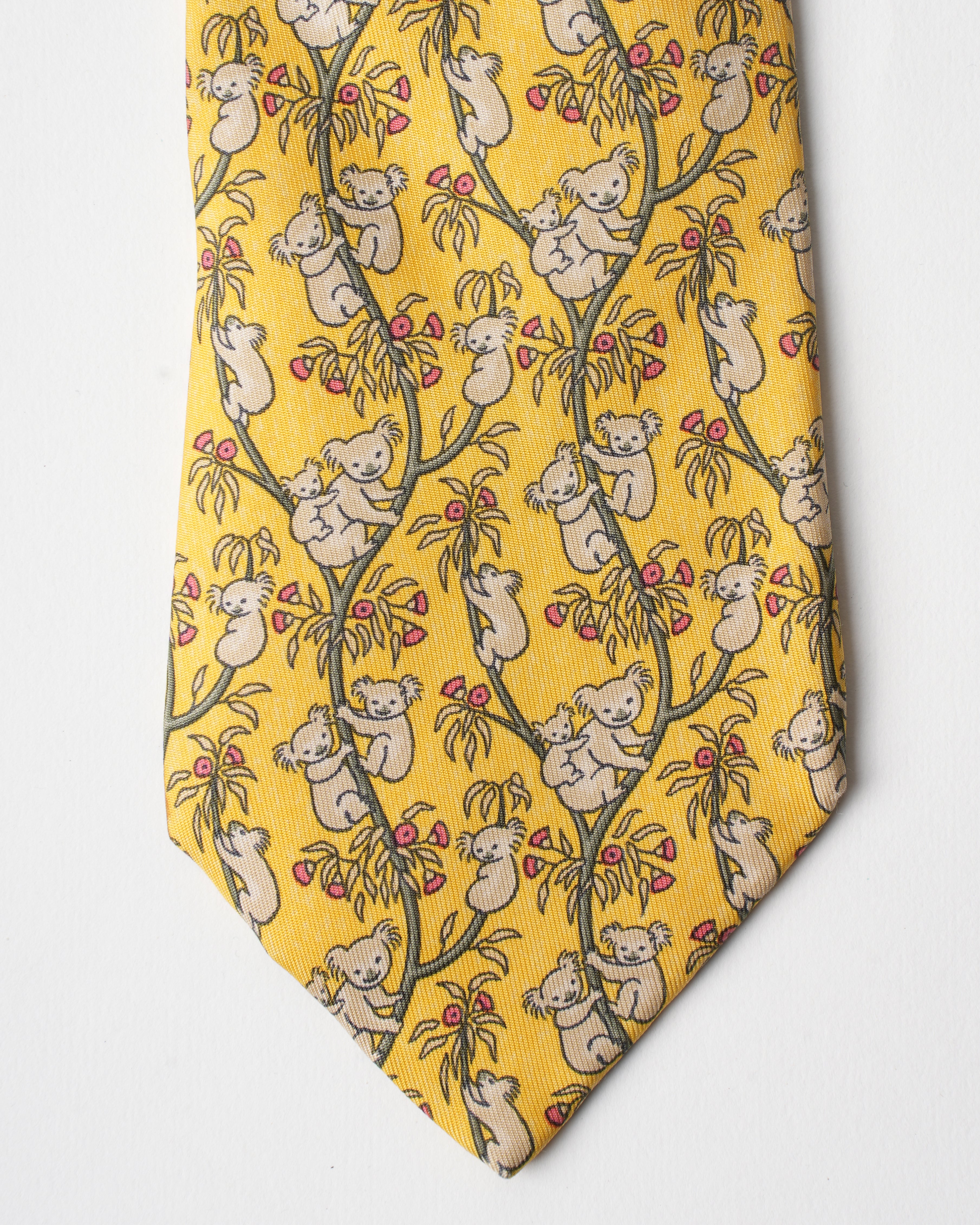 Hermes Vintage Silk Yellow Koala Tie