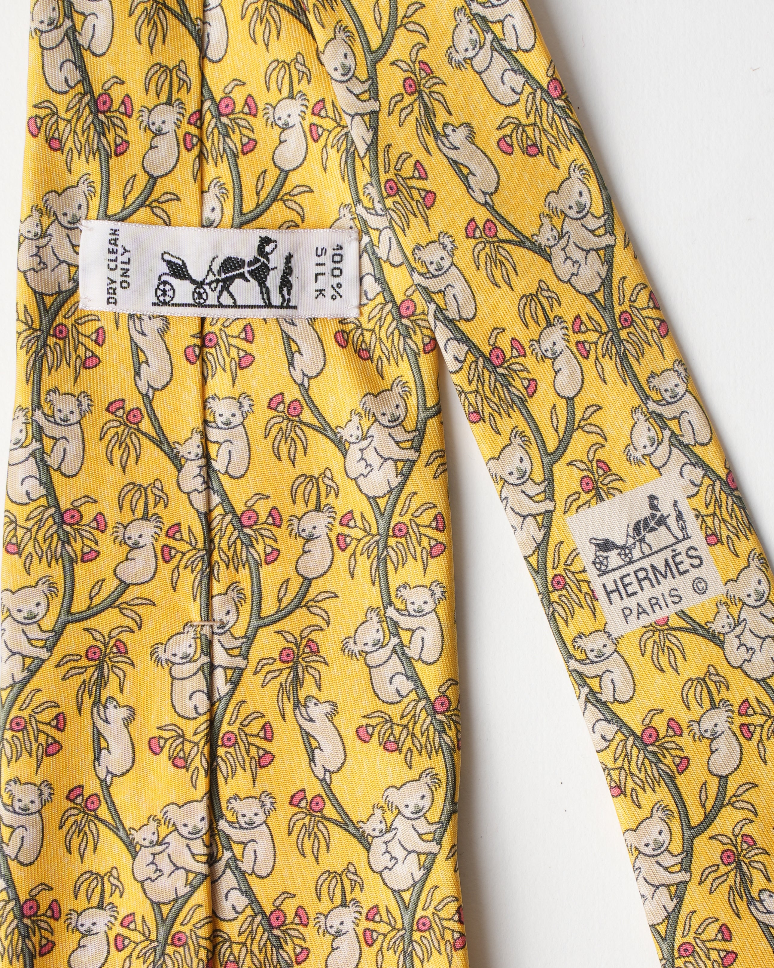 Hermes Vintage Silk Yellow Koala Tie