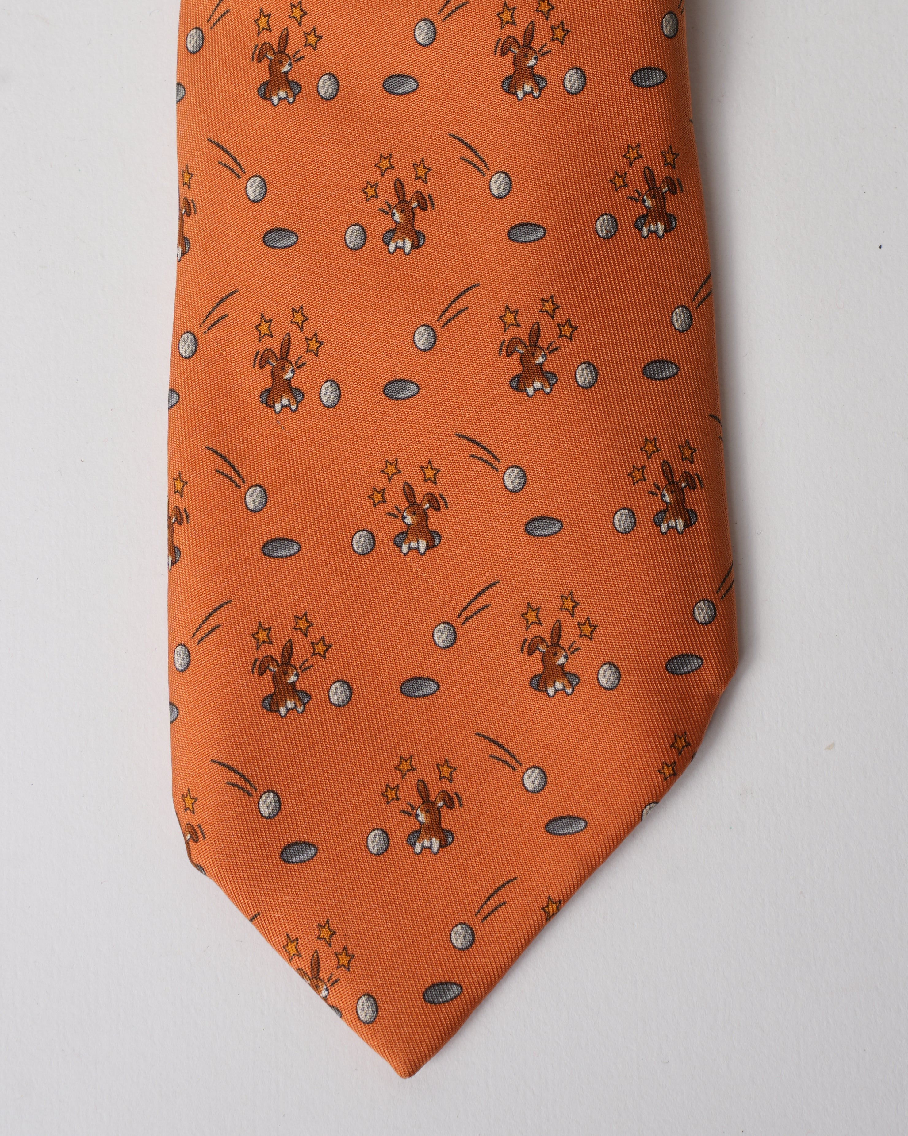 Hermes Vintage Silk Yellow Bunny Star Tie