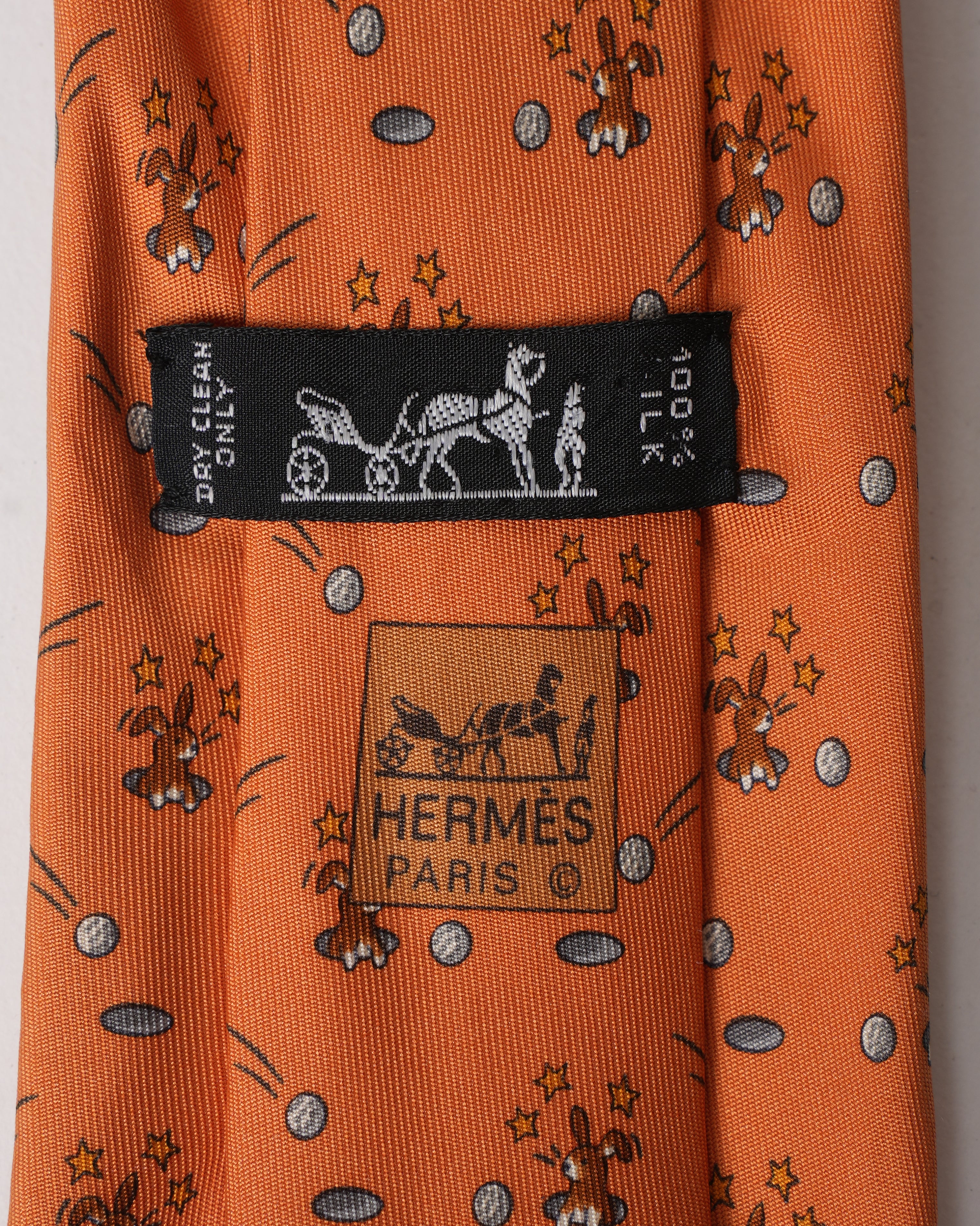 Hermes Vintage Silk Yellow Bunny Star Tie