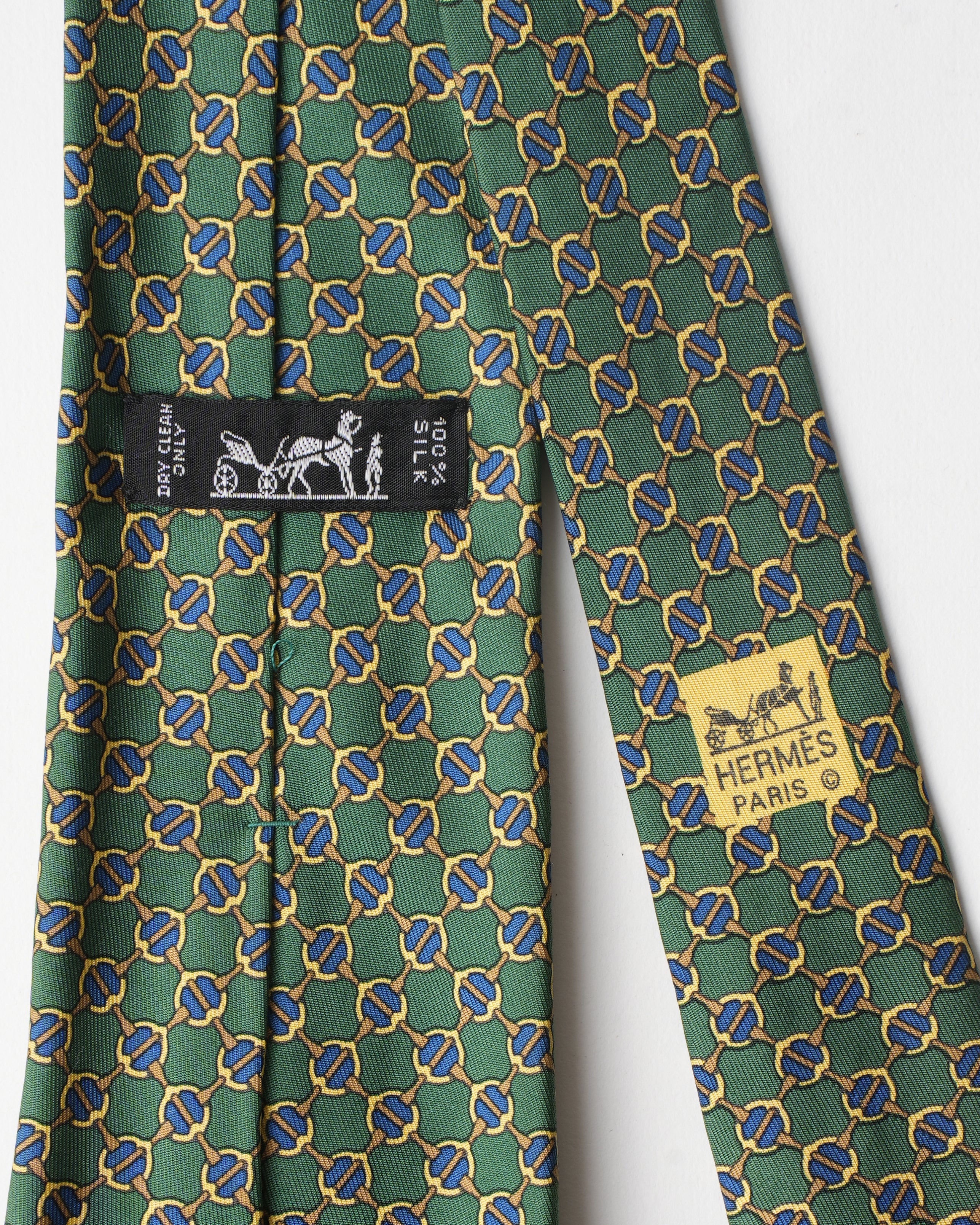 Hermes Vintage Silk Green Waffle Tie