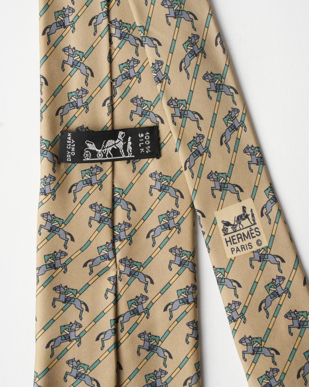 Hermes Vintage Silk Pastel Yellow Spiral Horse