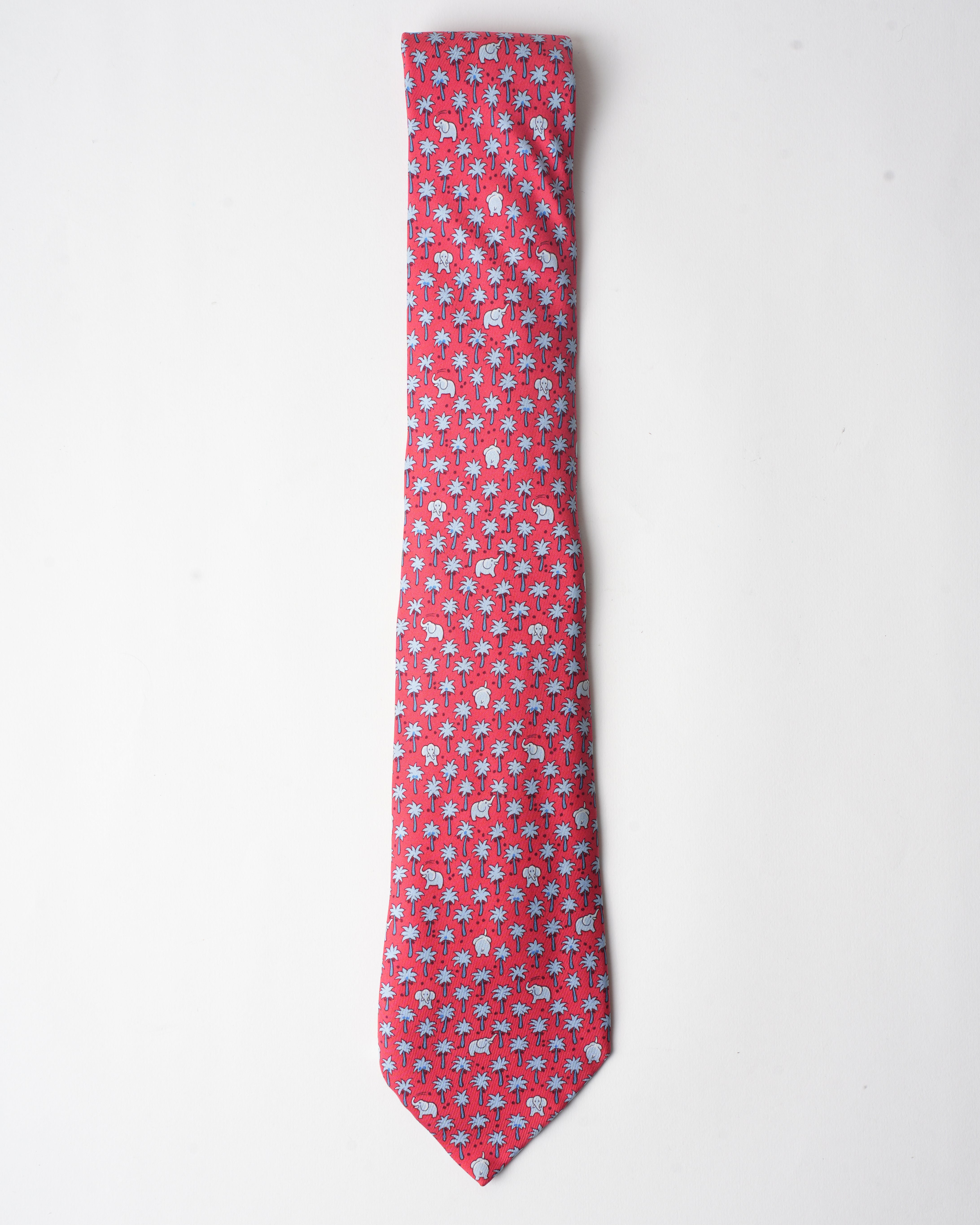 Hermes Vintage Silk Red Elephant Tie