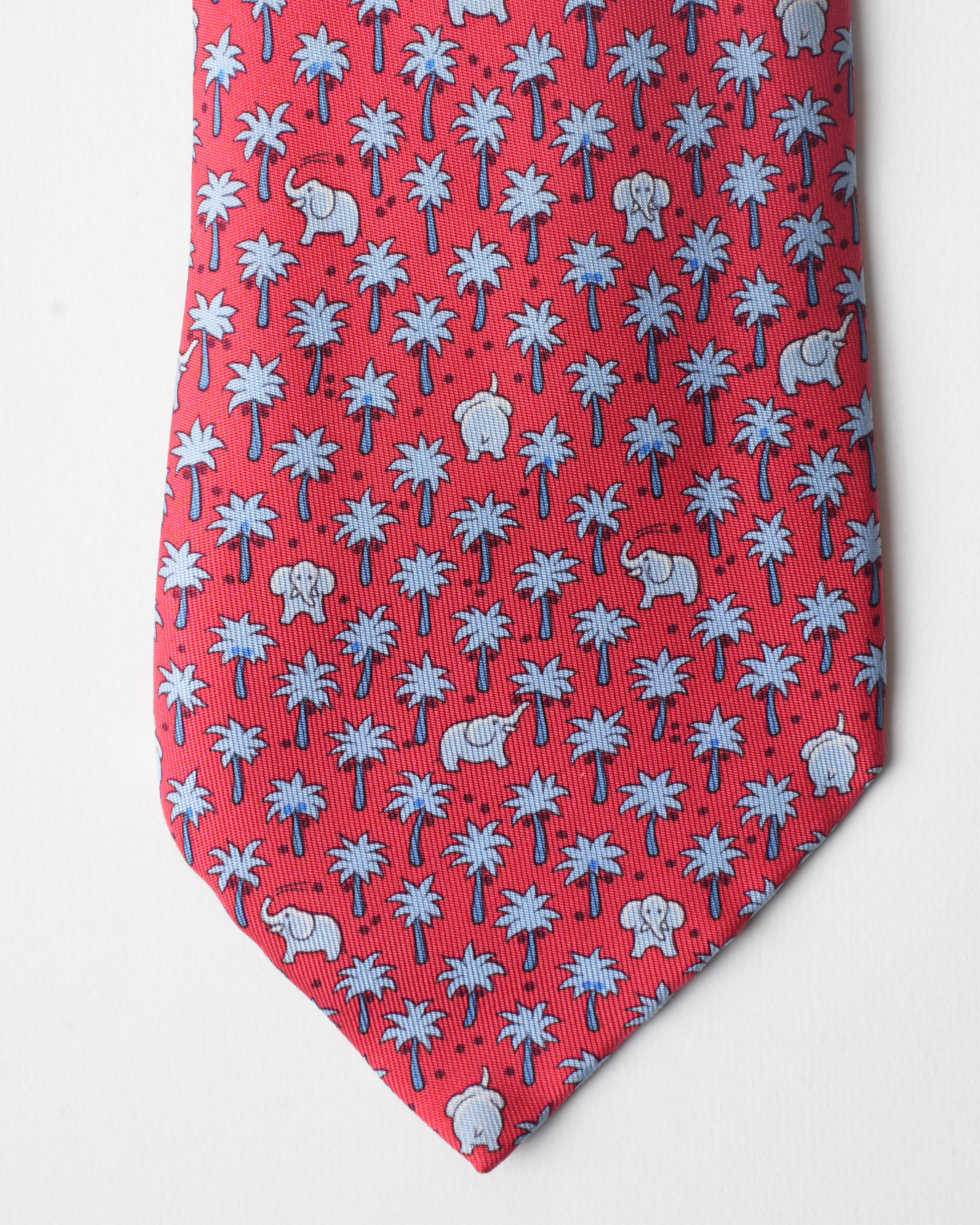 Hermes Vintage Silk Red Elephant Tie