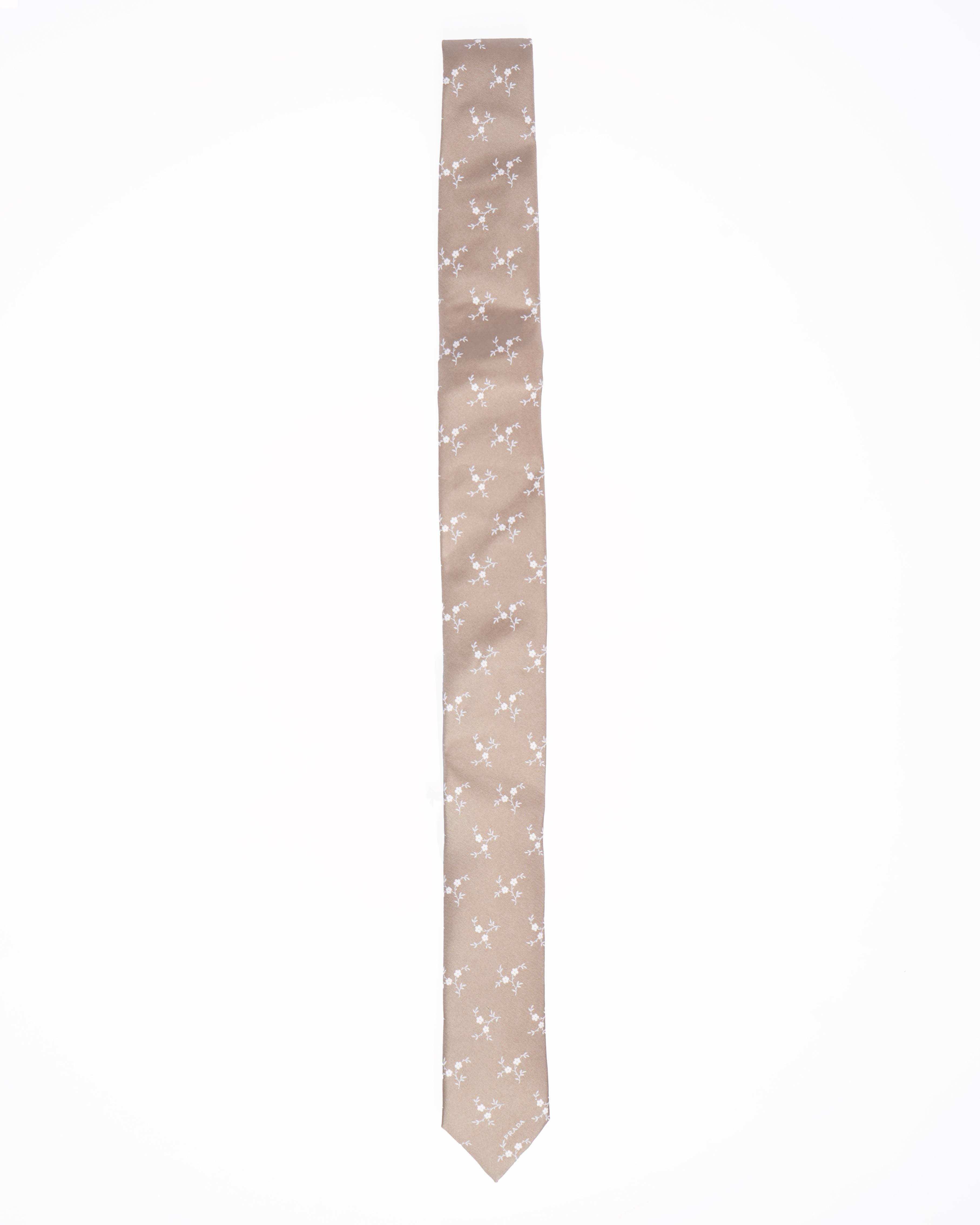 New Prada Beige Floral Print Tie