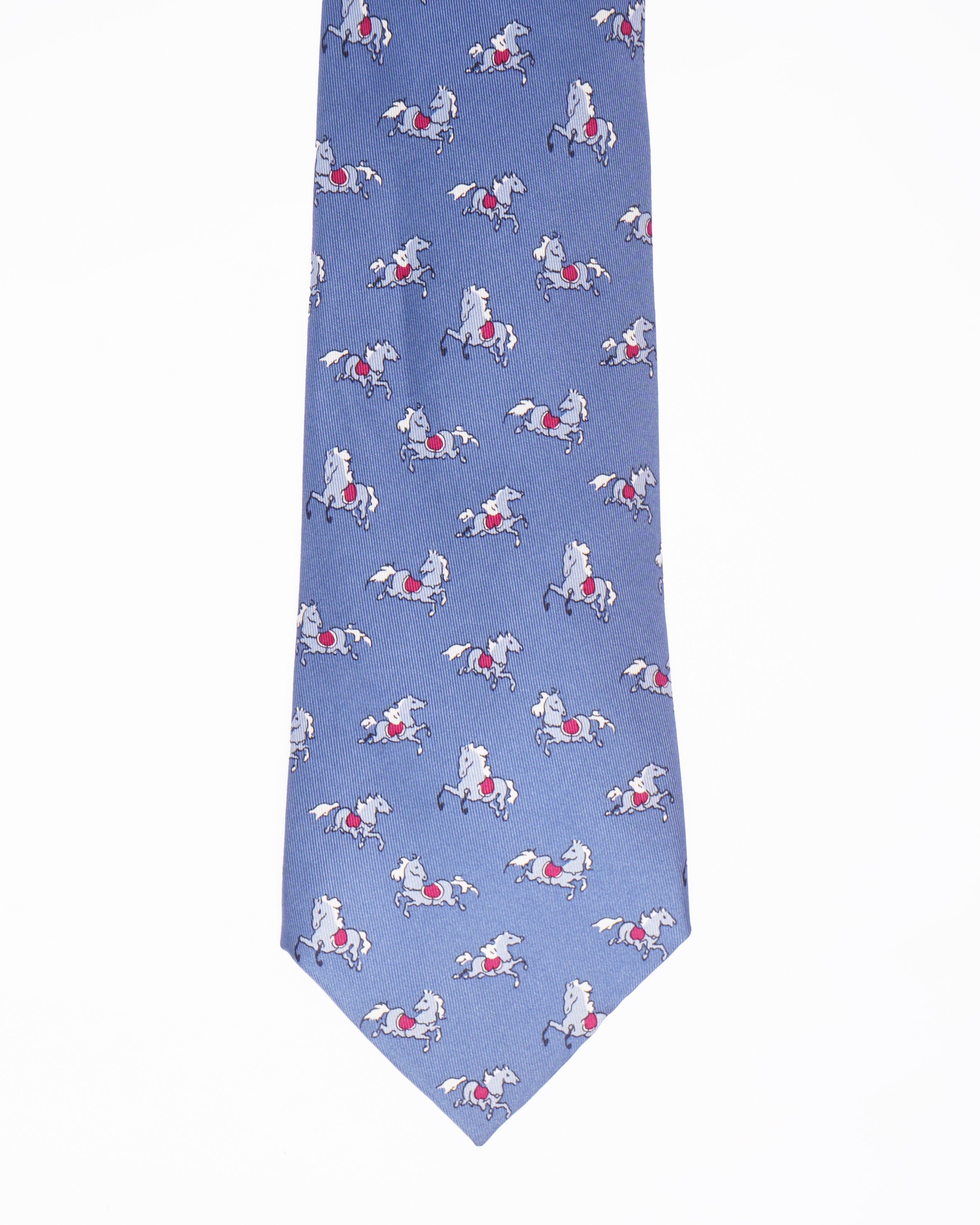 Hermes All Ober Horse Tie In Blue