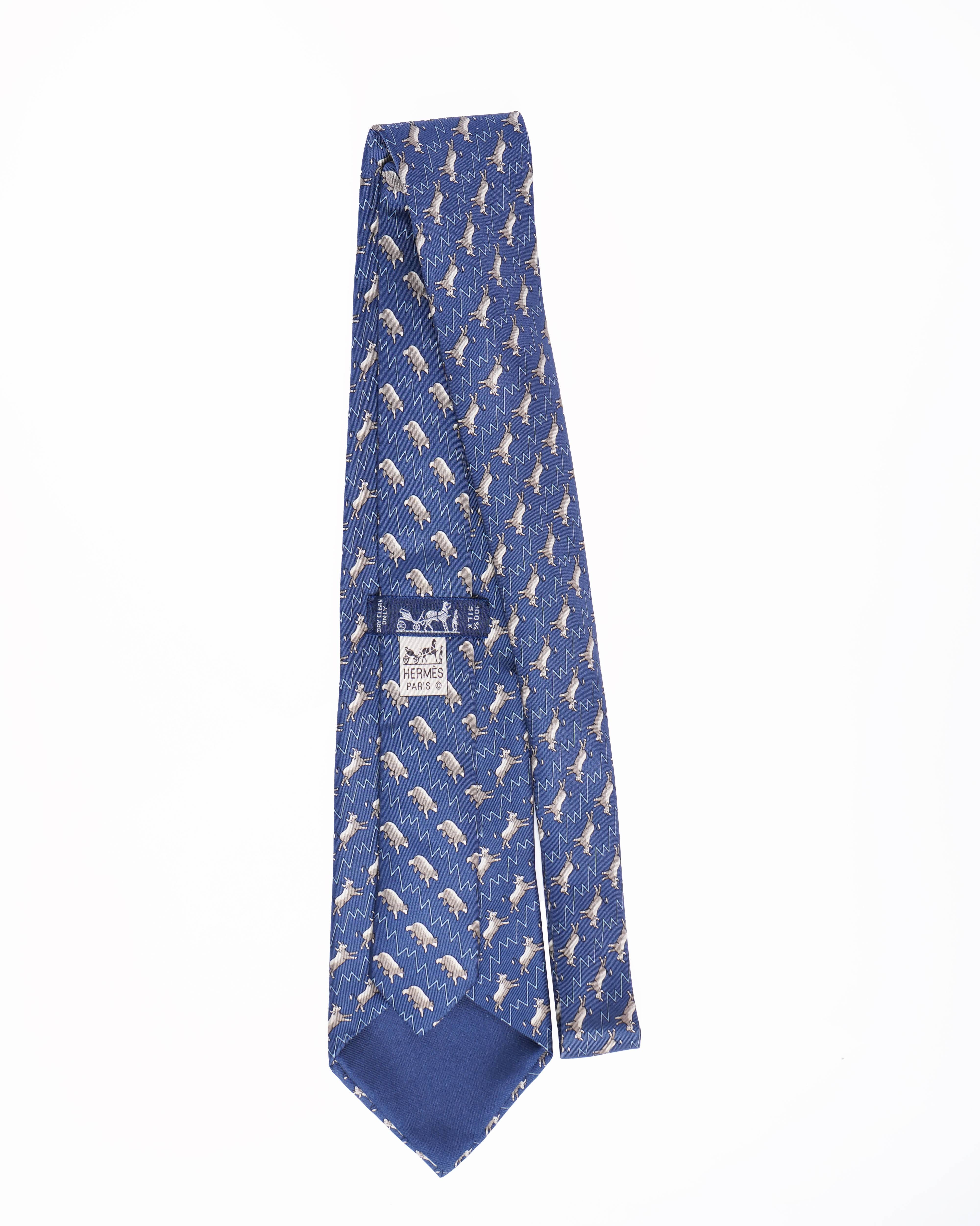 Hermes  Bull Tie In Blue