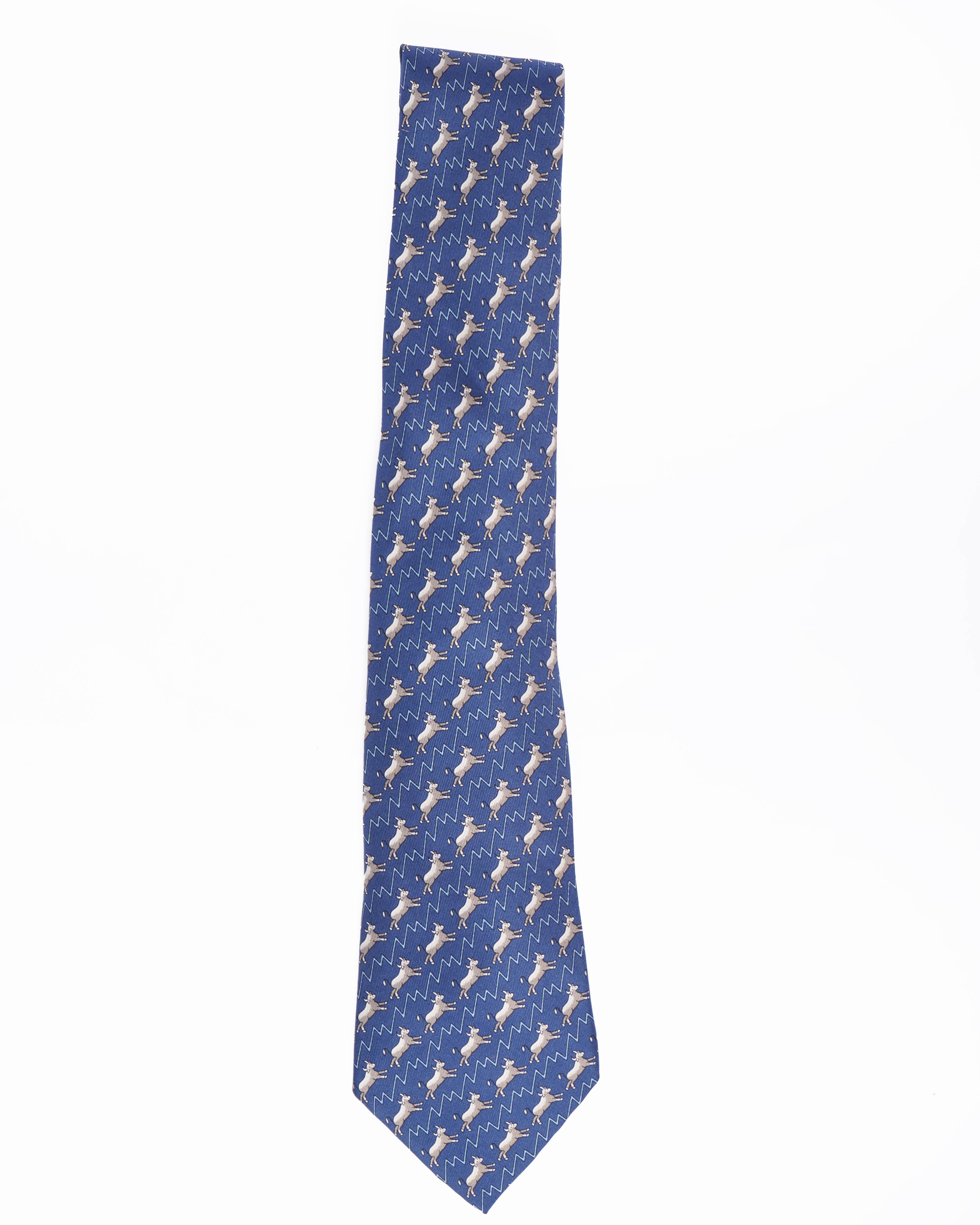 Hermes  Bull Tie In Blue