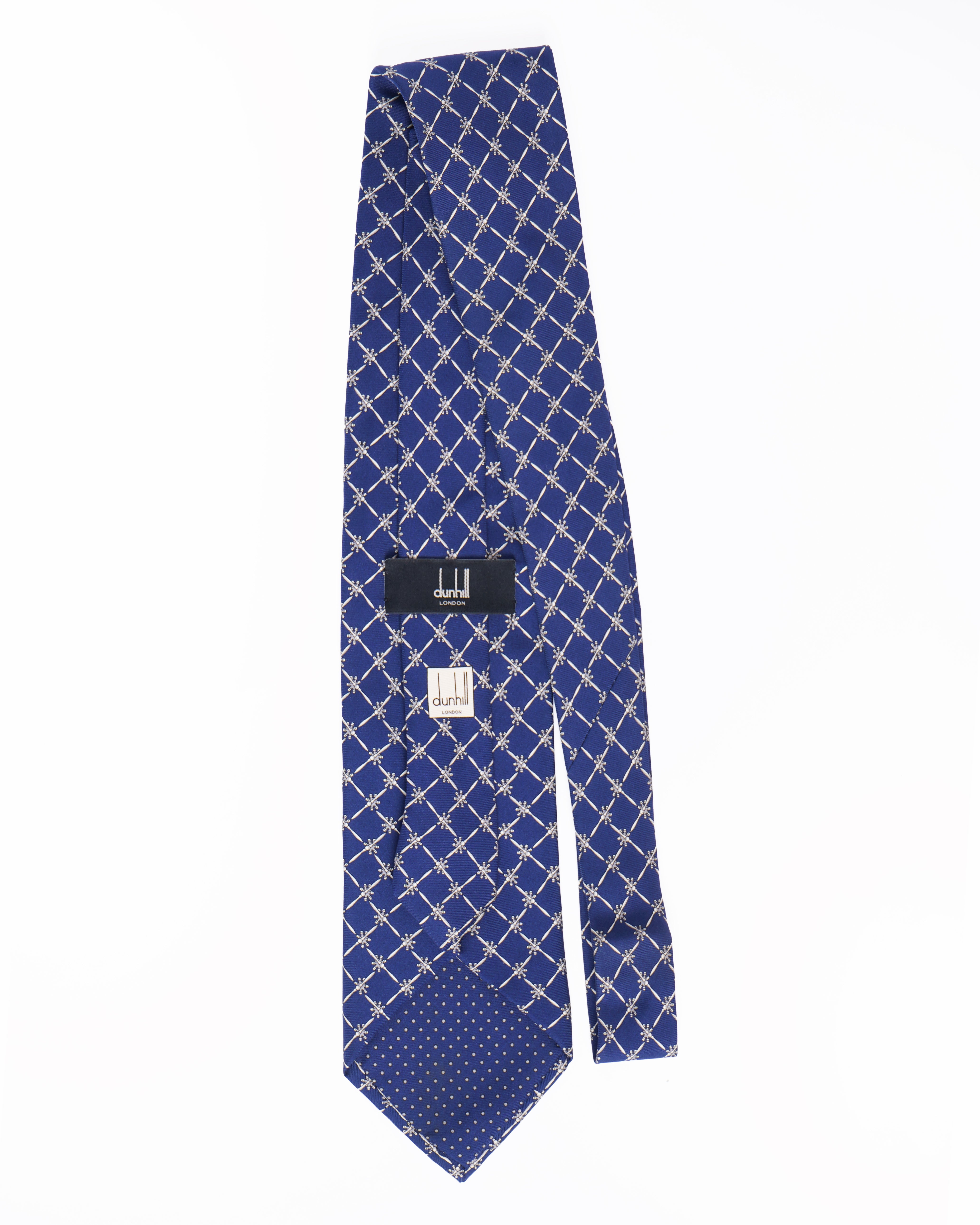 Dunhill Grid Pattern Tie in Navy Blue
