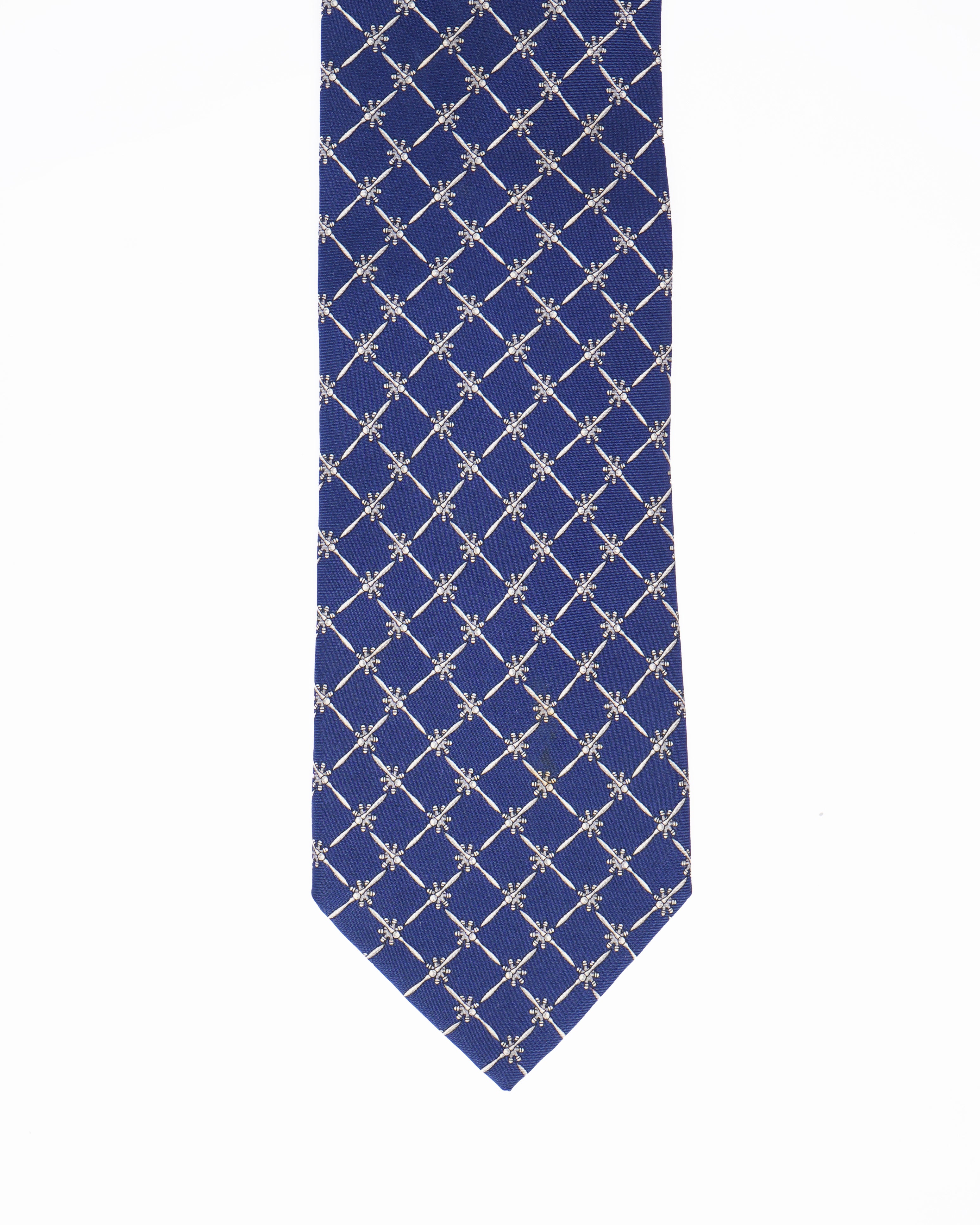 Dunhill Grid Pattern Tie in Navy Blue