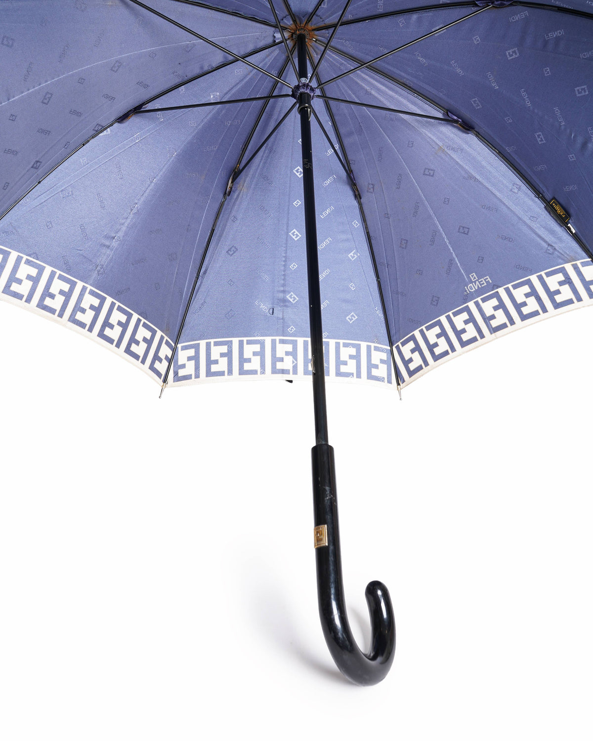 Fendi Navy Blue FF Signature Logo Border Umbrella