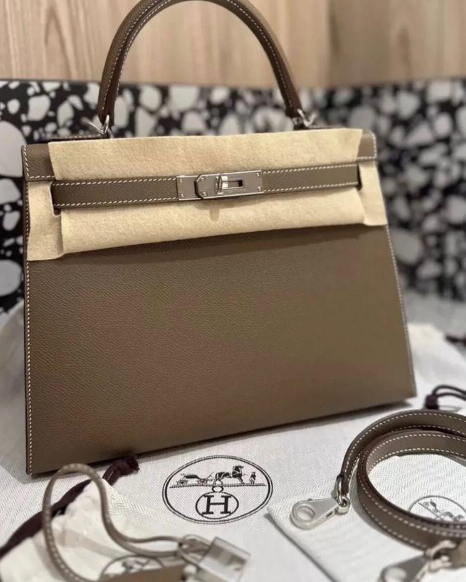 Hermes Kelly 28 In Elephant Grey With Silver Tone Hardware